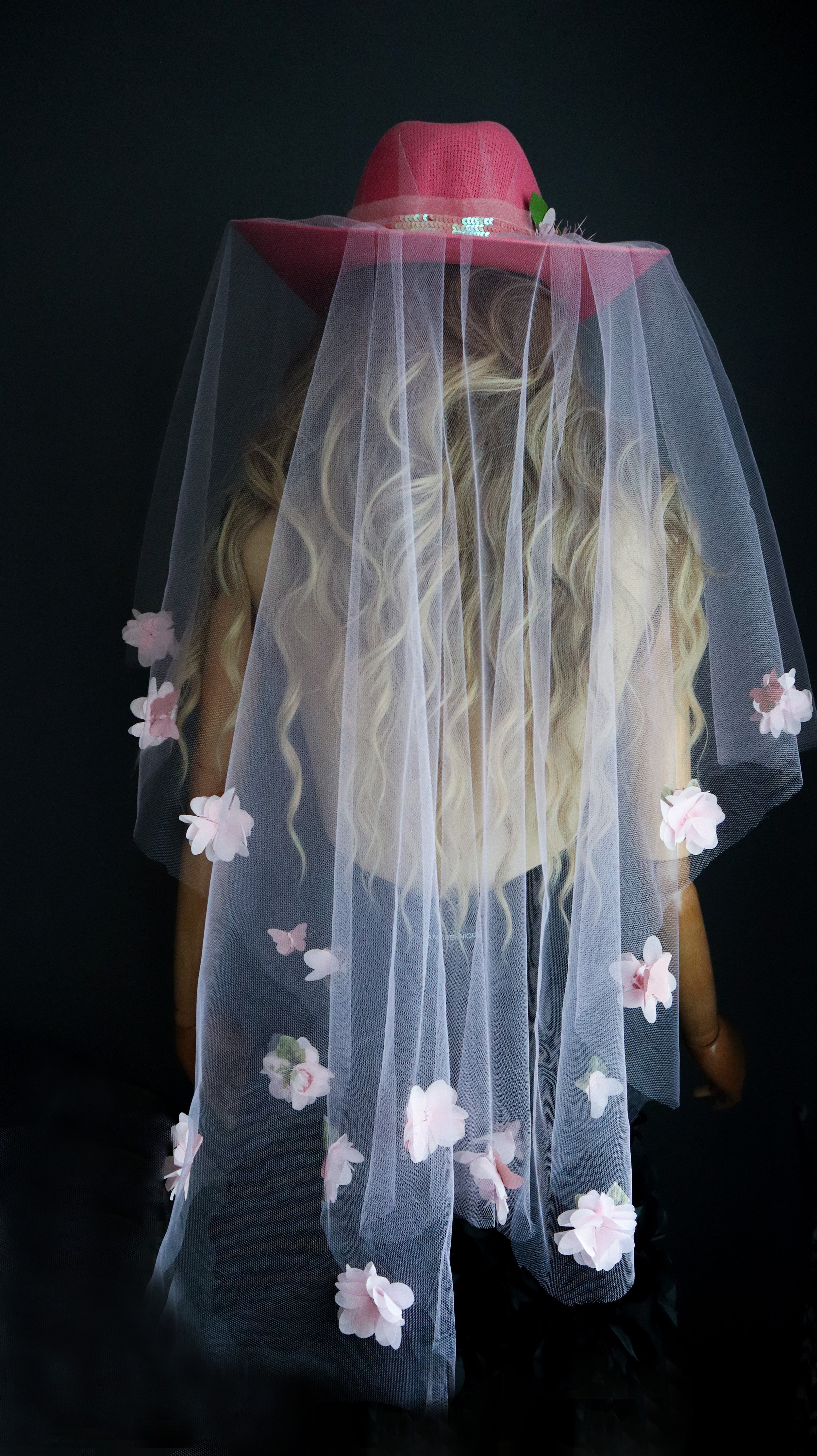 PINK COWBOY HAT W/ PEONIES + VEIL