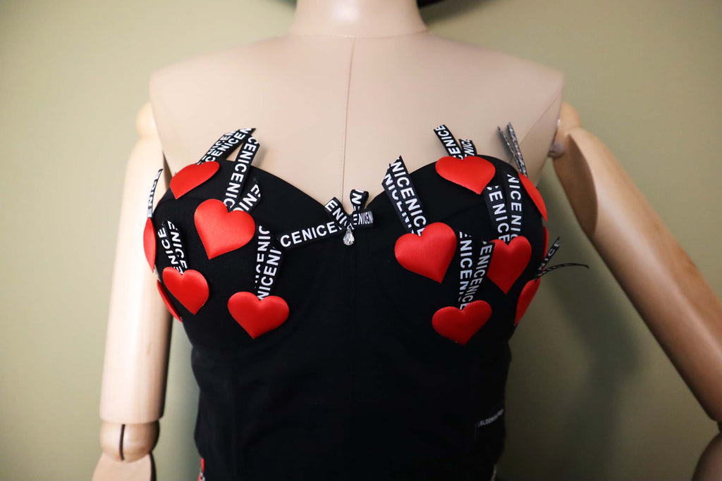RED VALENTINE HEART TWO-PIECE SET — CORSET + TULLE SKIRT