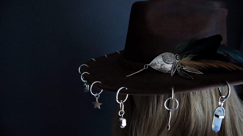 REAL LEATHER COWBOY HAT W/ HAND-SOLDERED CHARMS
