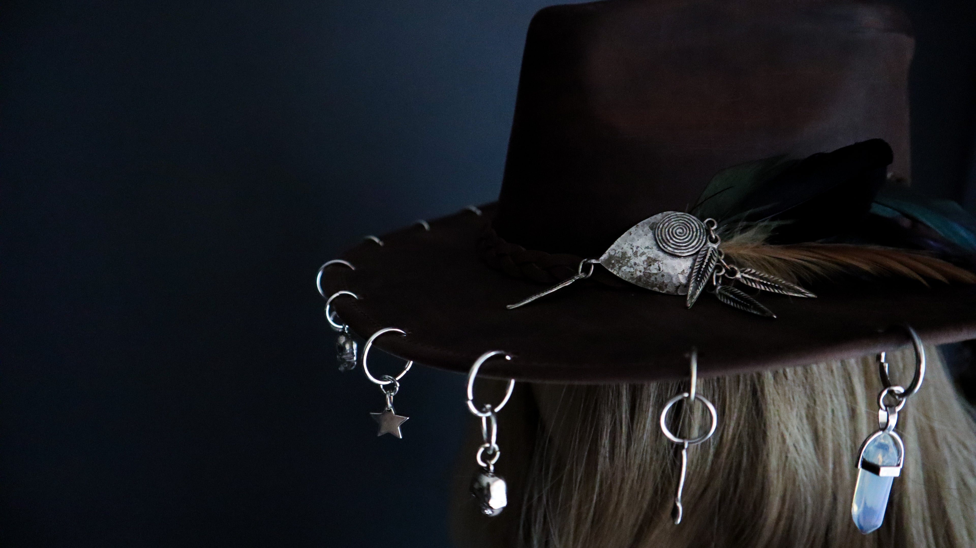 REAL LEATHER COWBOY HAT W/ HAND-SOLDERED CHARMS