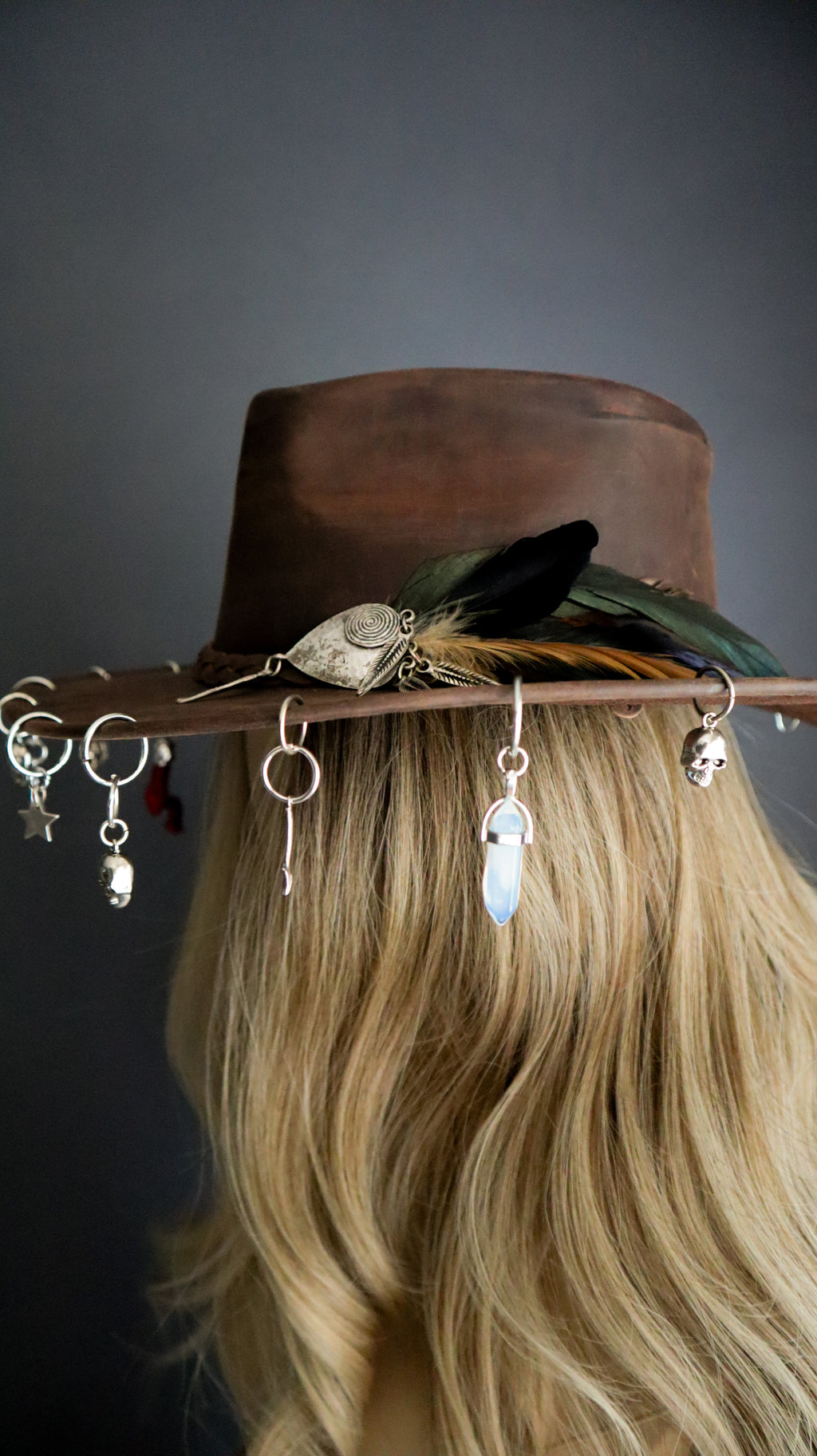 REAL LEATHER COWBOY HAT W/ HAND-SOLDERED CHARMS