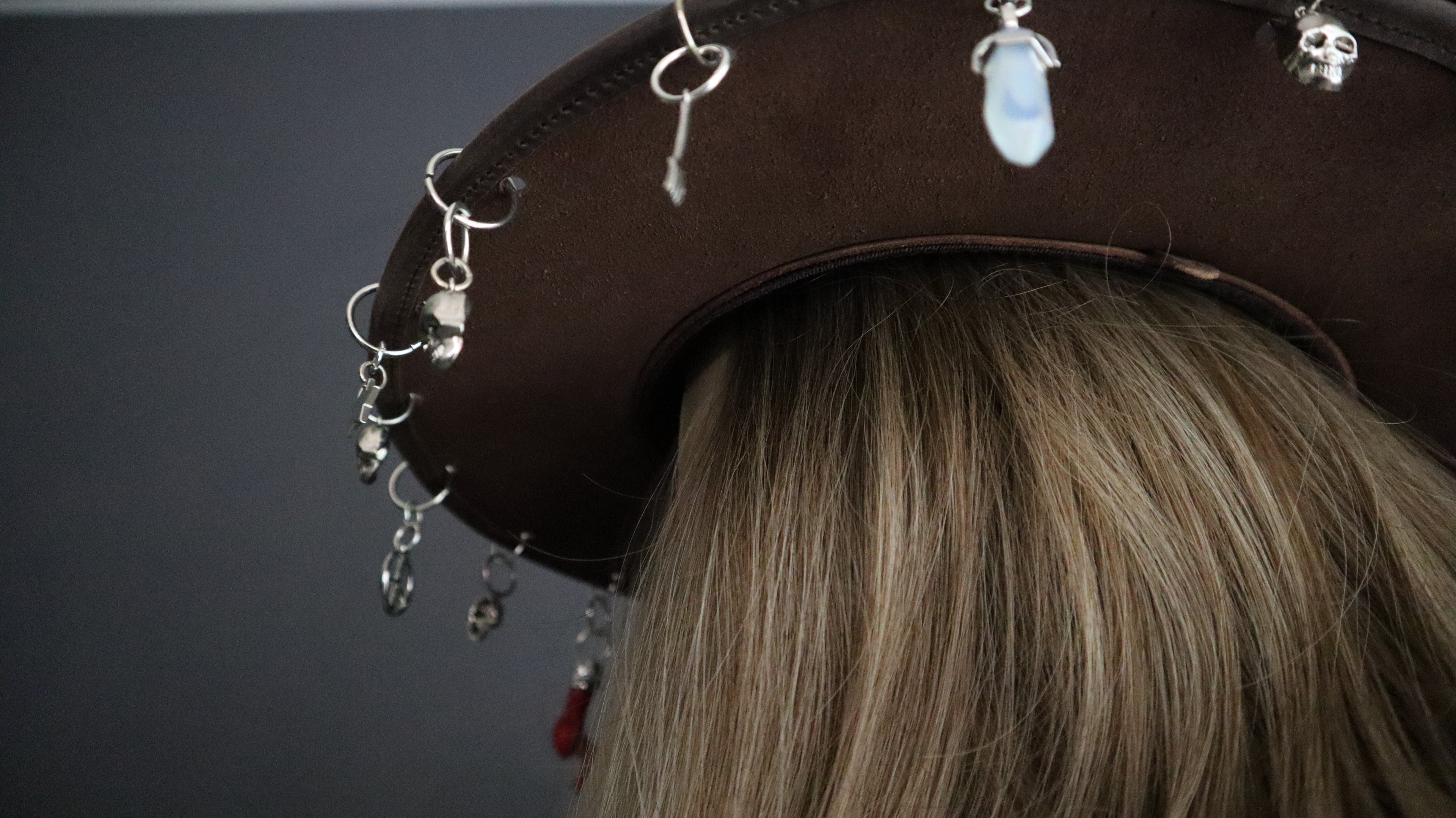 REAL LEATHER COWBOY HAT W/ HAND-SOLDERED CHARMS