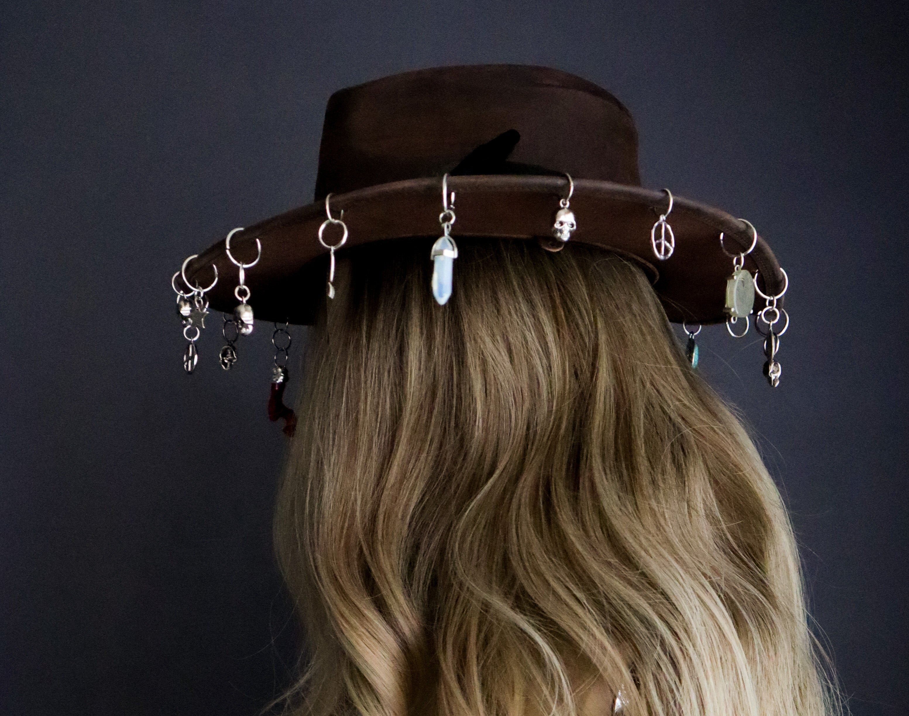 REAL LEATHER COWBOY HAT W/ HAND-SOLDERED CHARMS