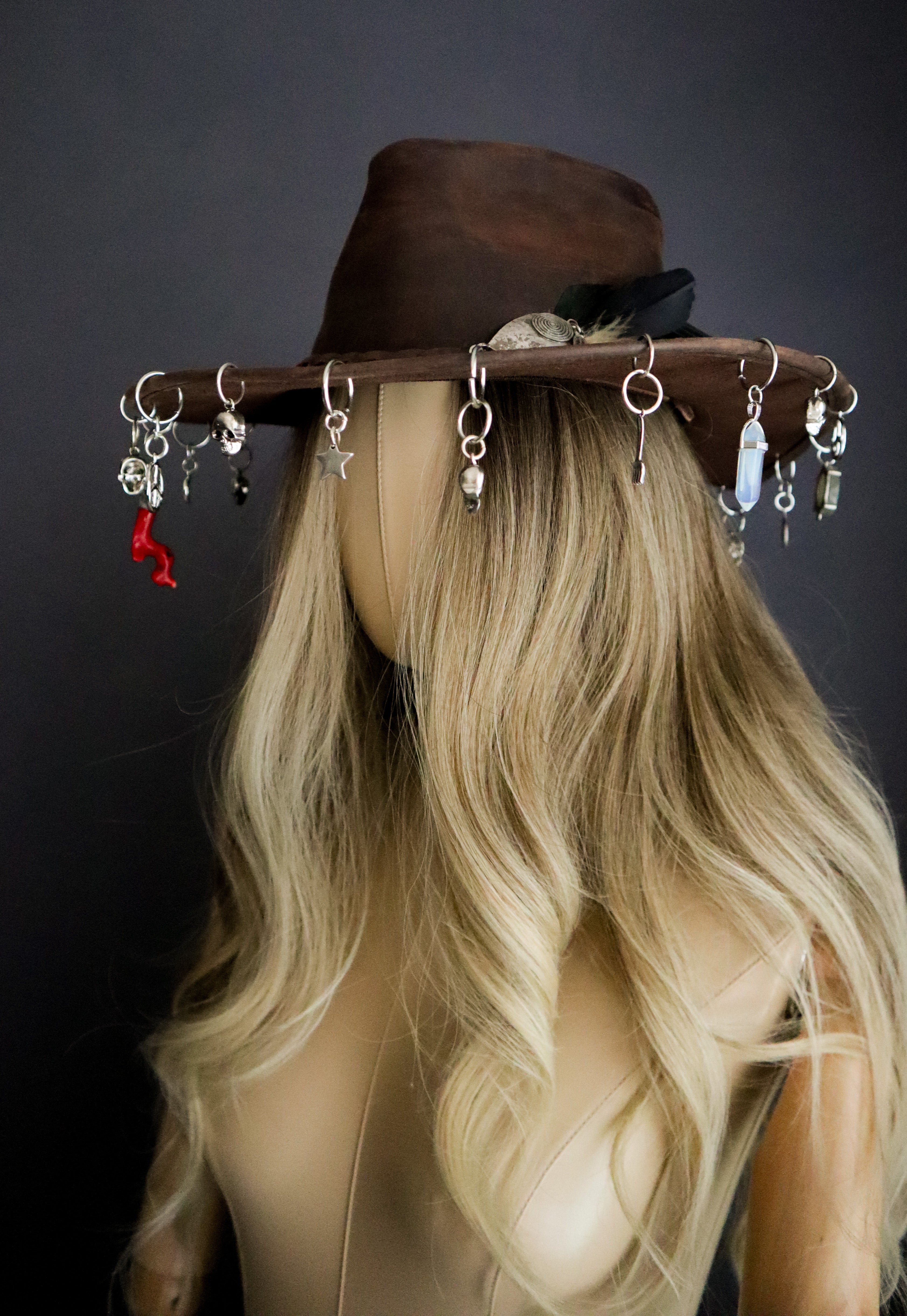 REAL LEATHER COWBOY HAT W/ HAND-SOLDERED CHARMS