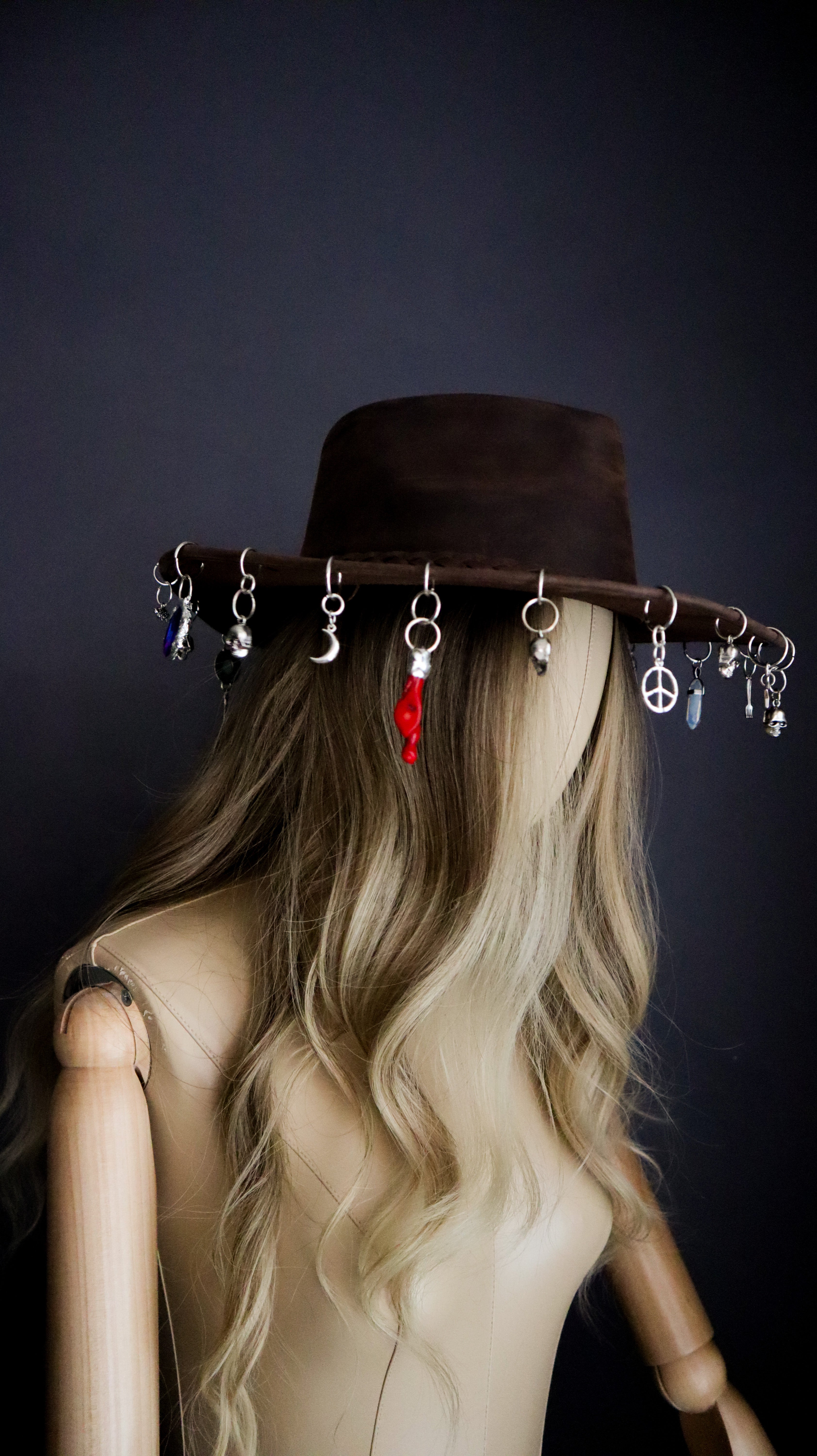 REAL LEATHER COWBOY HAT W/ HAND-SOLDERED CHARMS