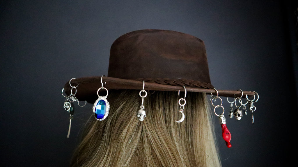 REAL LEATHER COWBOY HAT W/ HAND-SOLDERED CHARMS