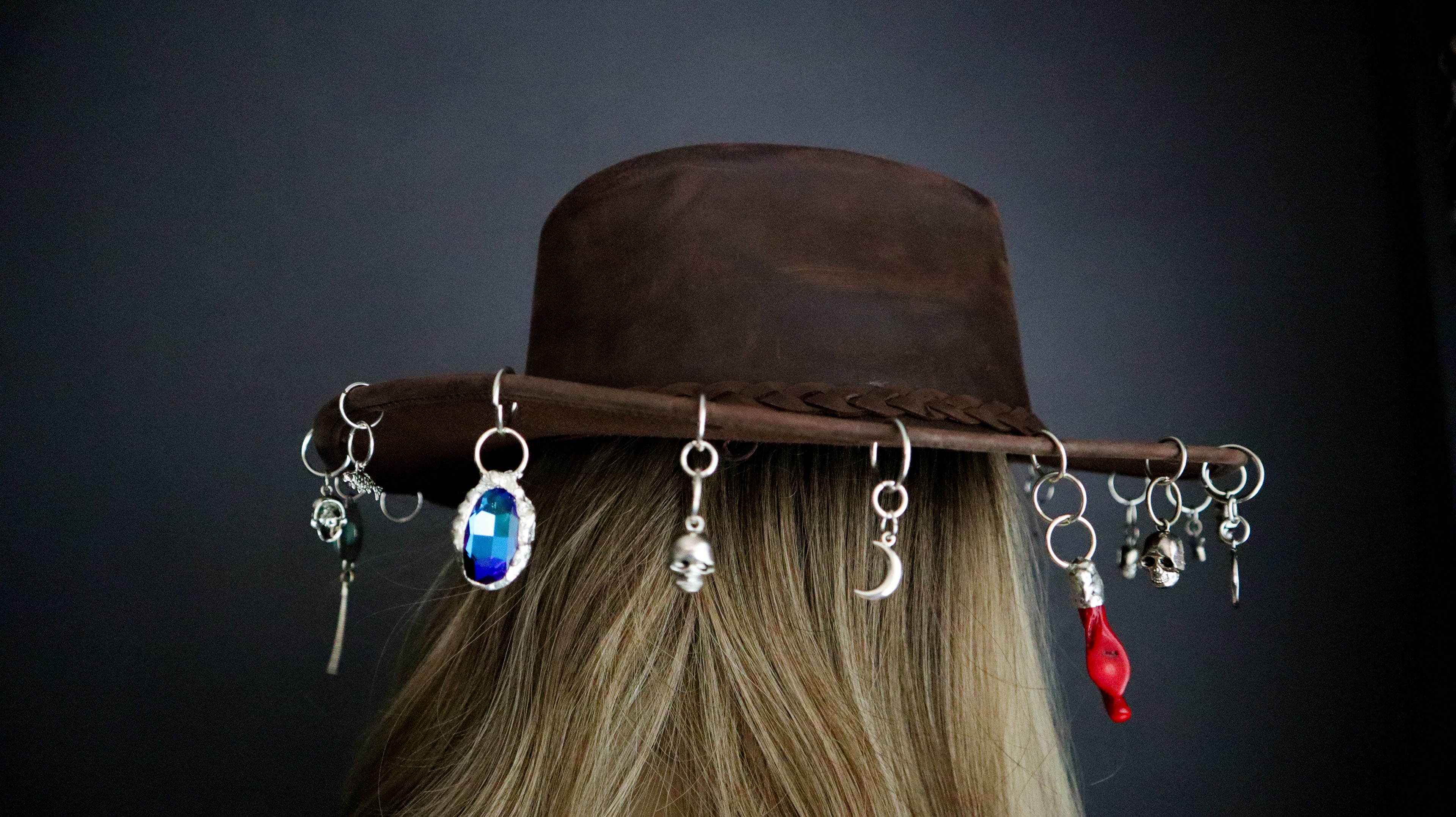 REAL LEATHER COWBOY HAT W/ HAND-SOLDERED CHARMS