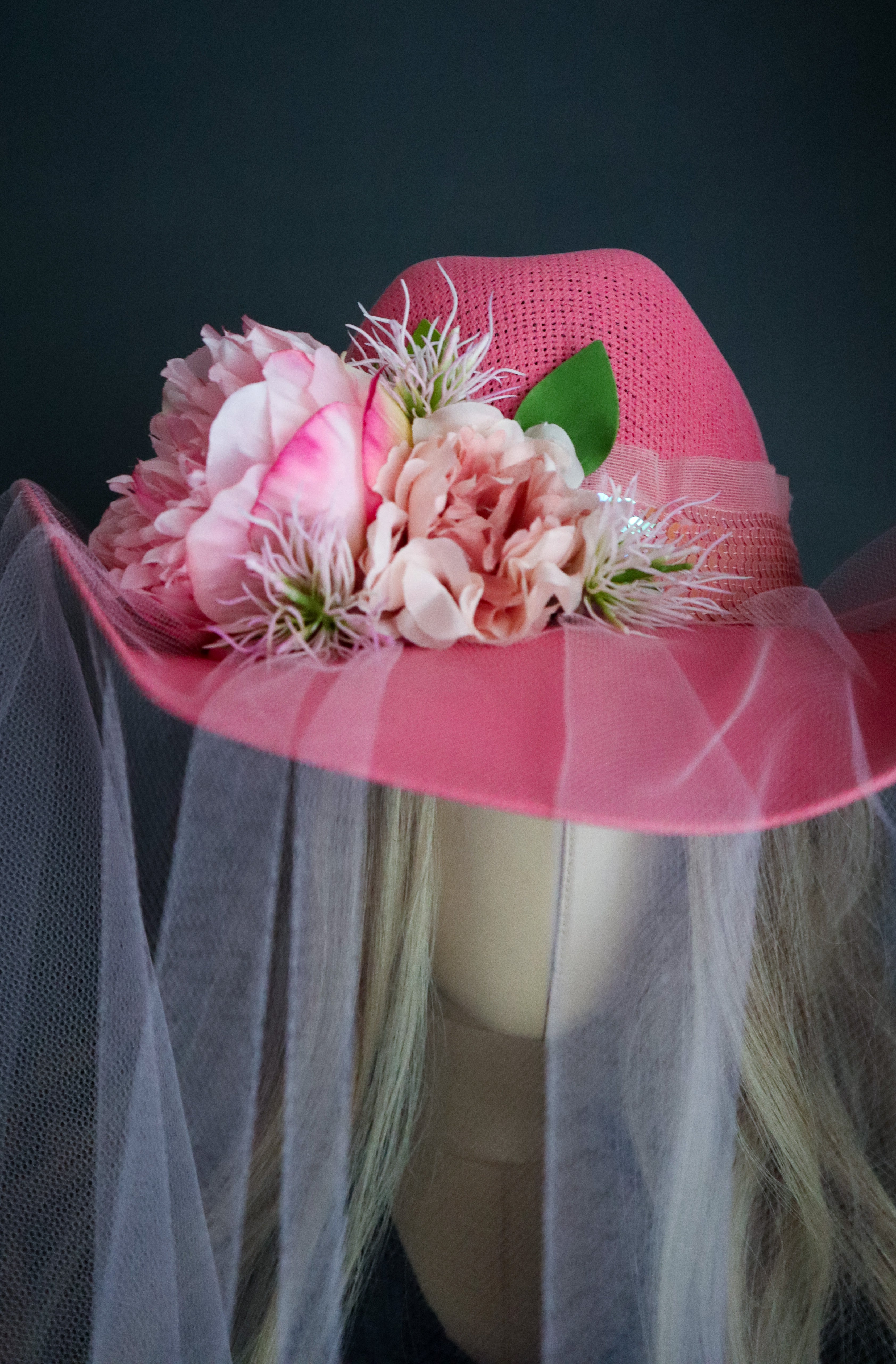 PINK COWBOY HAT W/ PEONIES + VEIL