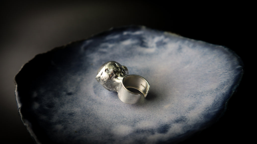 STATEMENT RING — RECYCLED SEA GLASS + METAL STRIP Adjustable