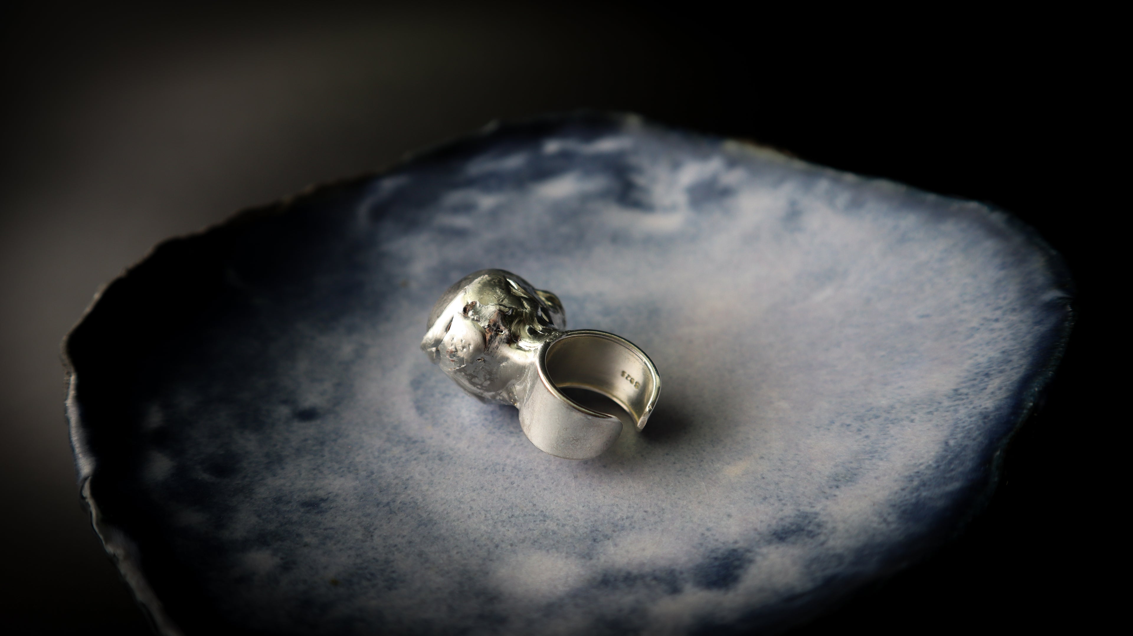 STATEMENT RING — RECYCLED SEA GLASS + METAL STRIP Adjustable