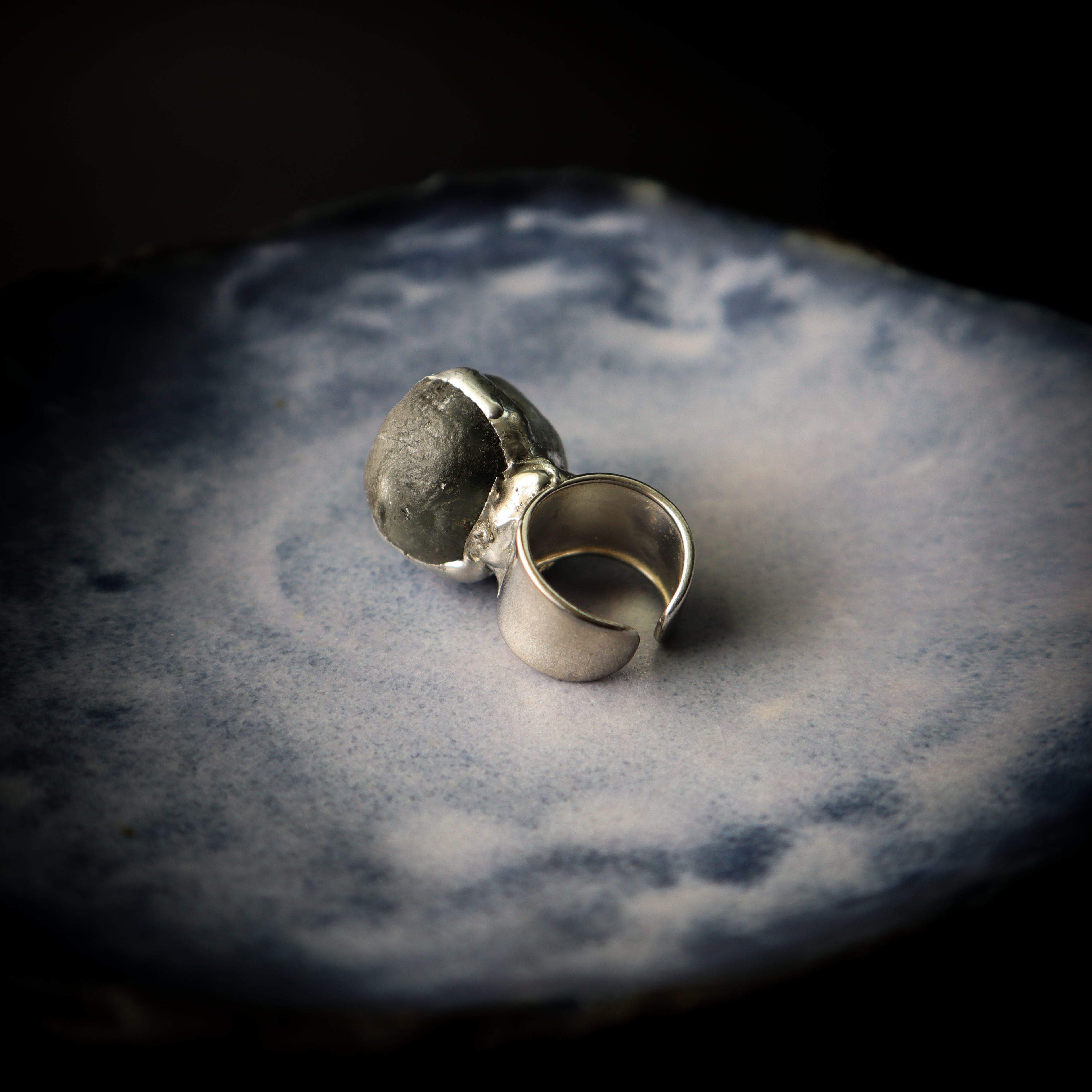 STATEMENT RING — RECYCLED SEA GLASS + METAL STRIP Adjustable