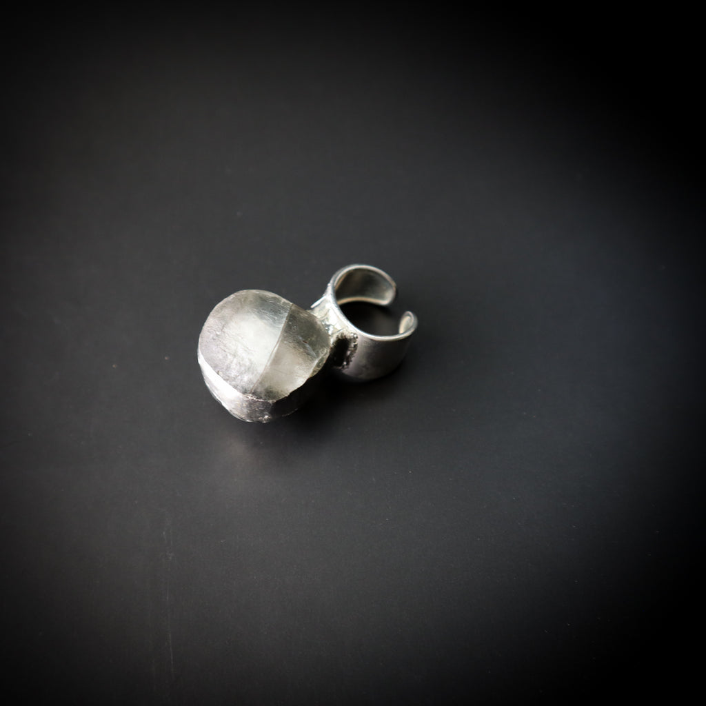 STATEMENT RING — RECYCLED SEA GLASS + METAL STRIP Adjustable