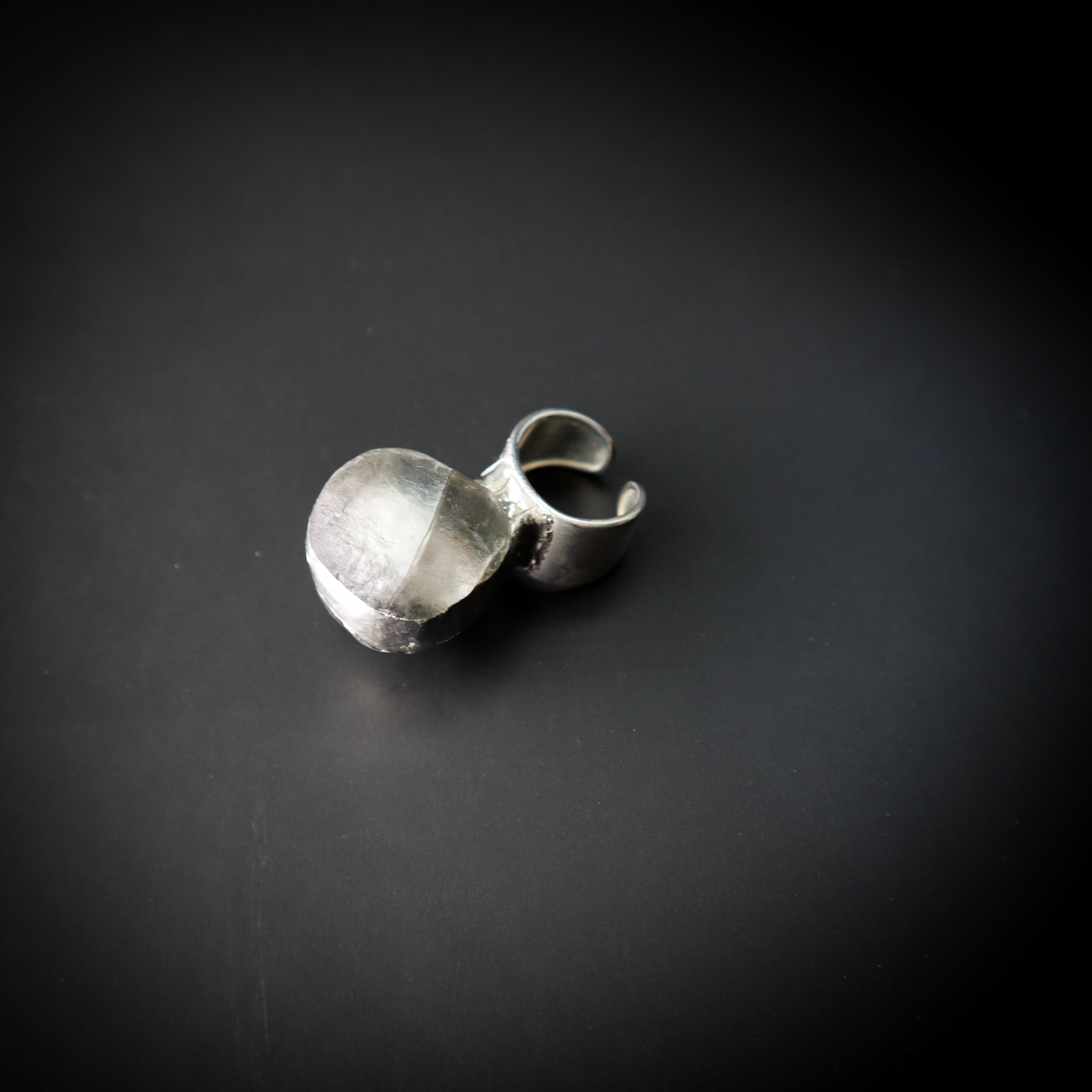 STATEMENT RING — RECYCLED SEA GLASS + METAL STRIP Adjustable