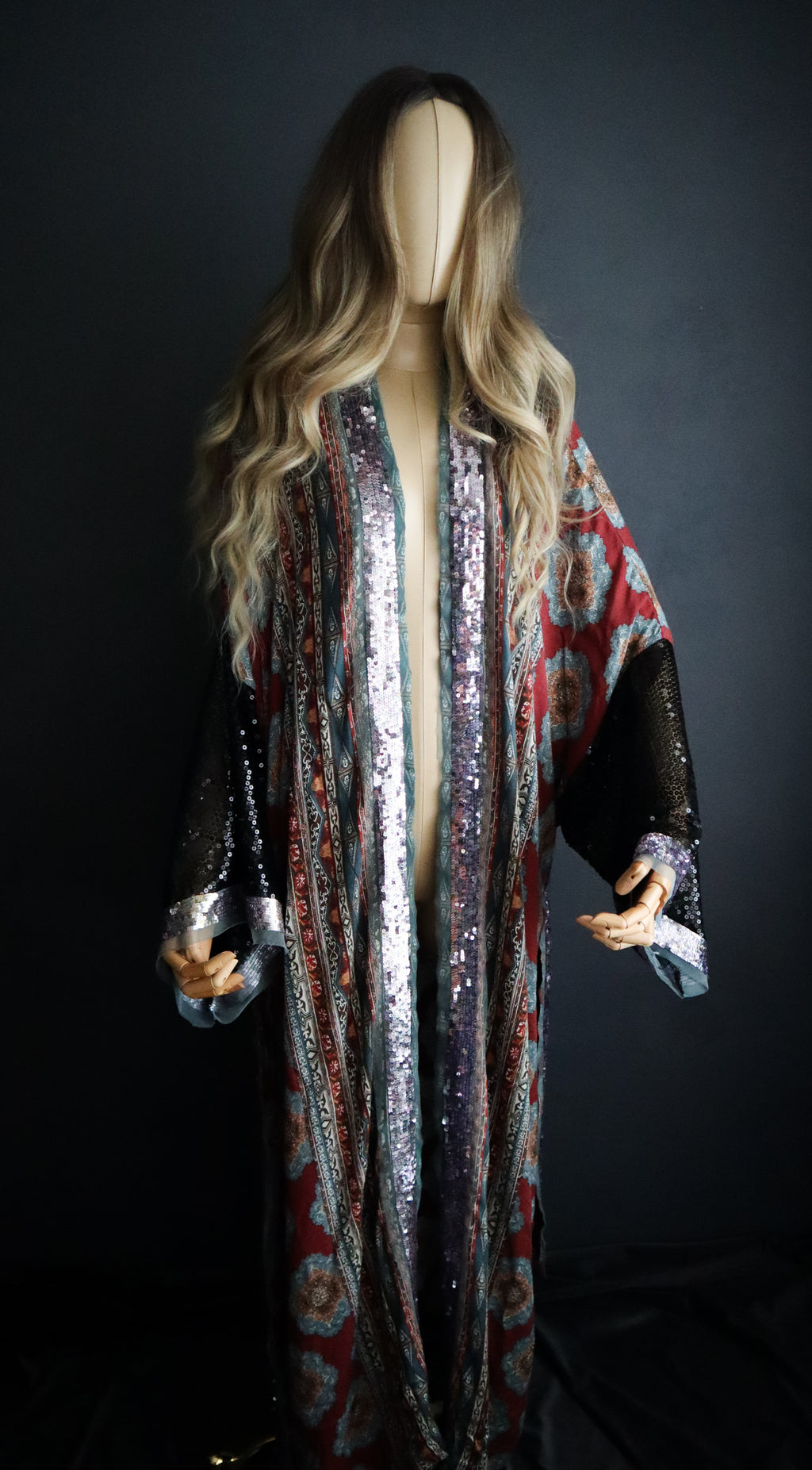 MOROCCAN RAYON KIMONO W/ BLACK SEQUIN SLEEVES