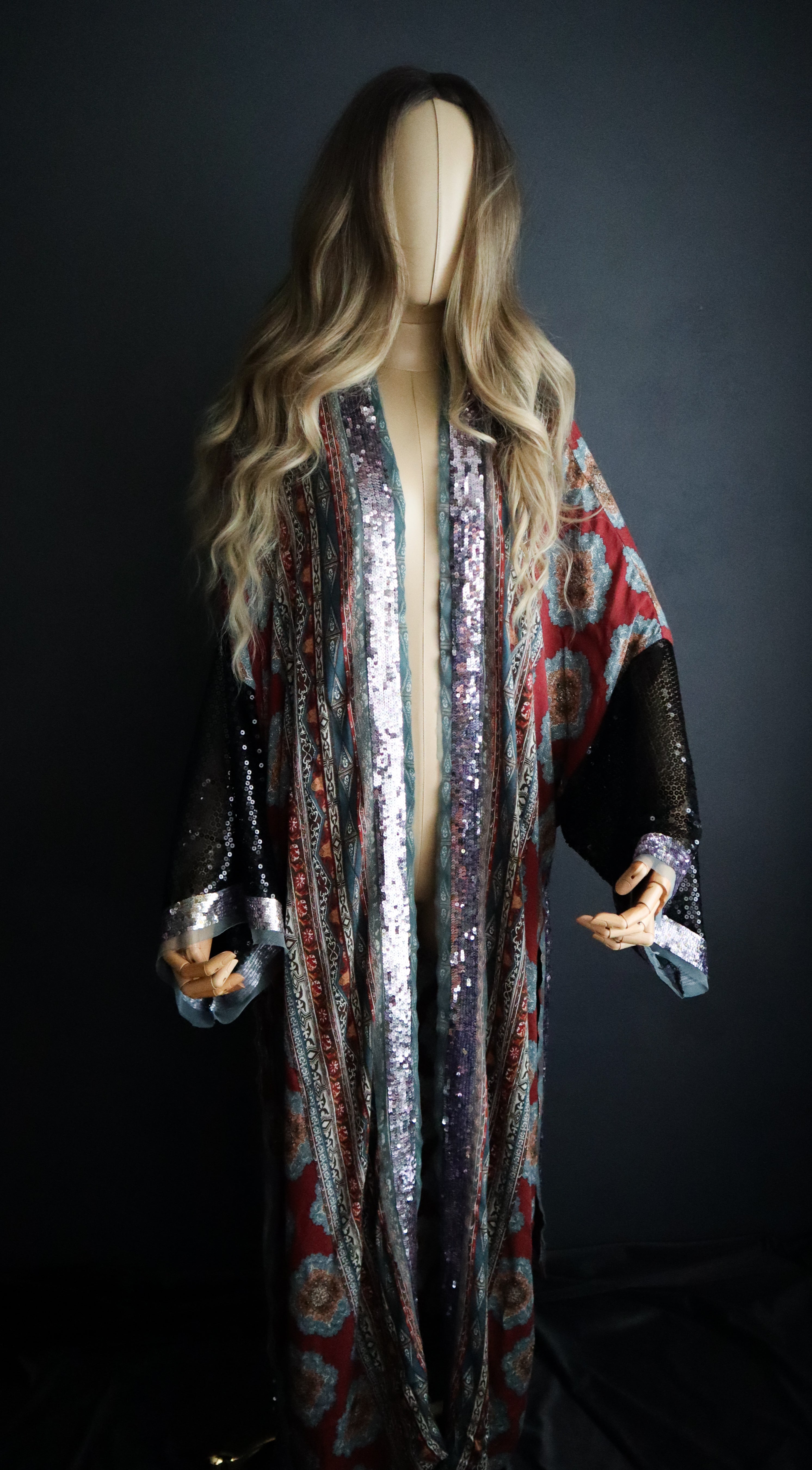 MOROCCAN RAYON KIMONO W/ BLACK SEQUIN SLEEVES