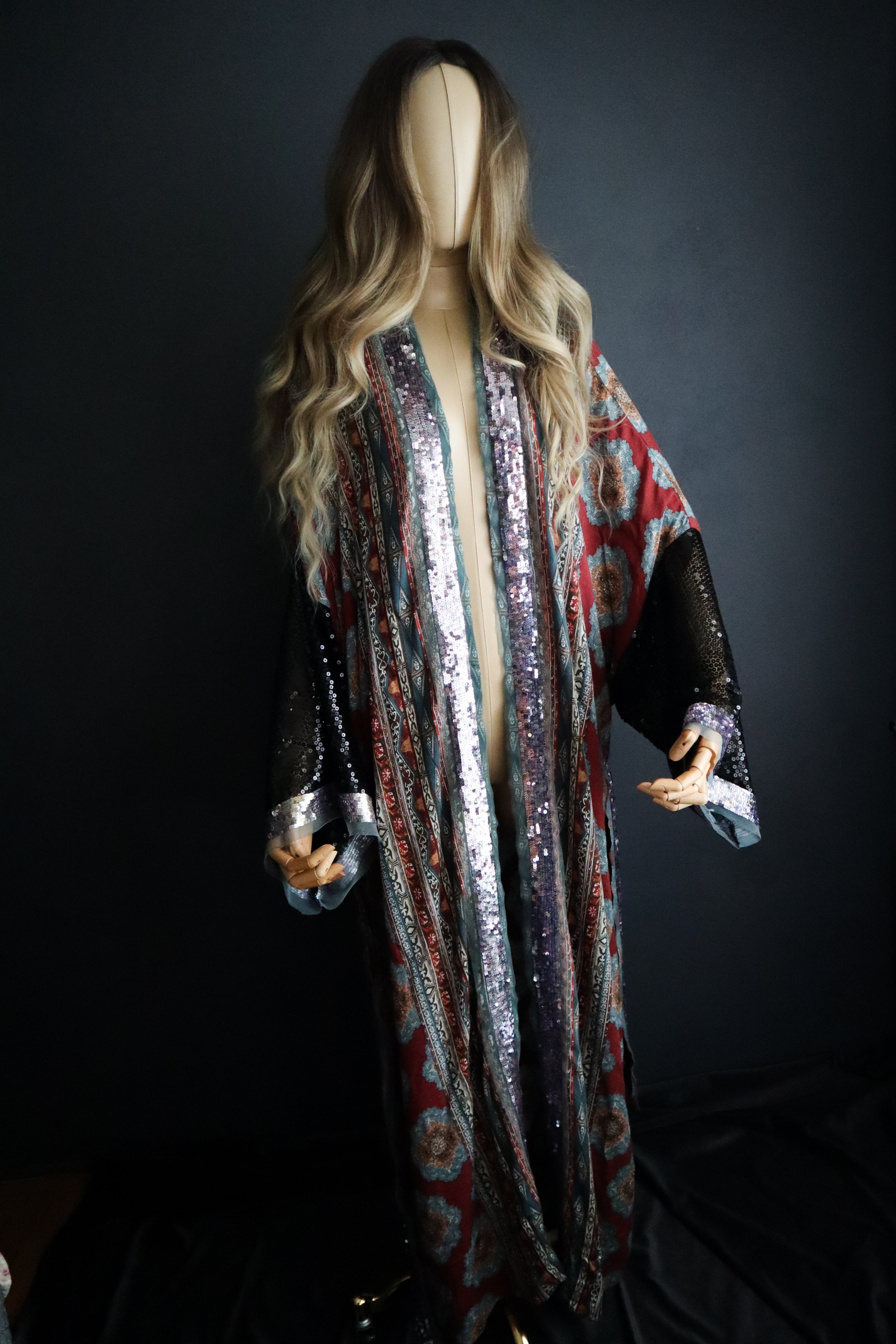 MOROCCAN RAYON KIMONO W/ BLACK SEQUIN SLEEVES