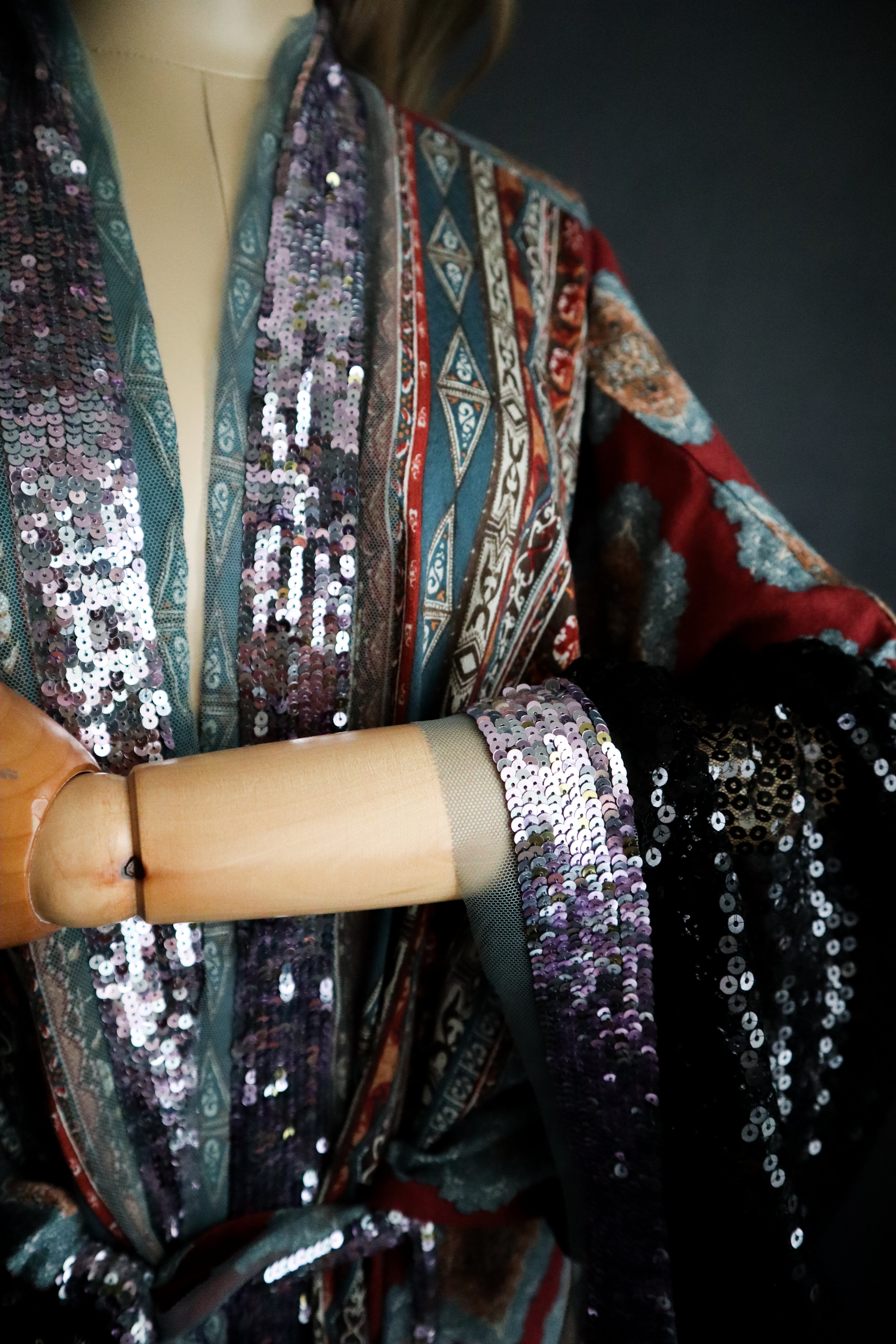 MOROCCAN RAYON KIMONO W/ BLACK SEQUIN SLEEVES