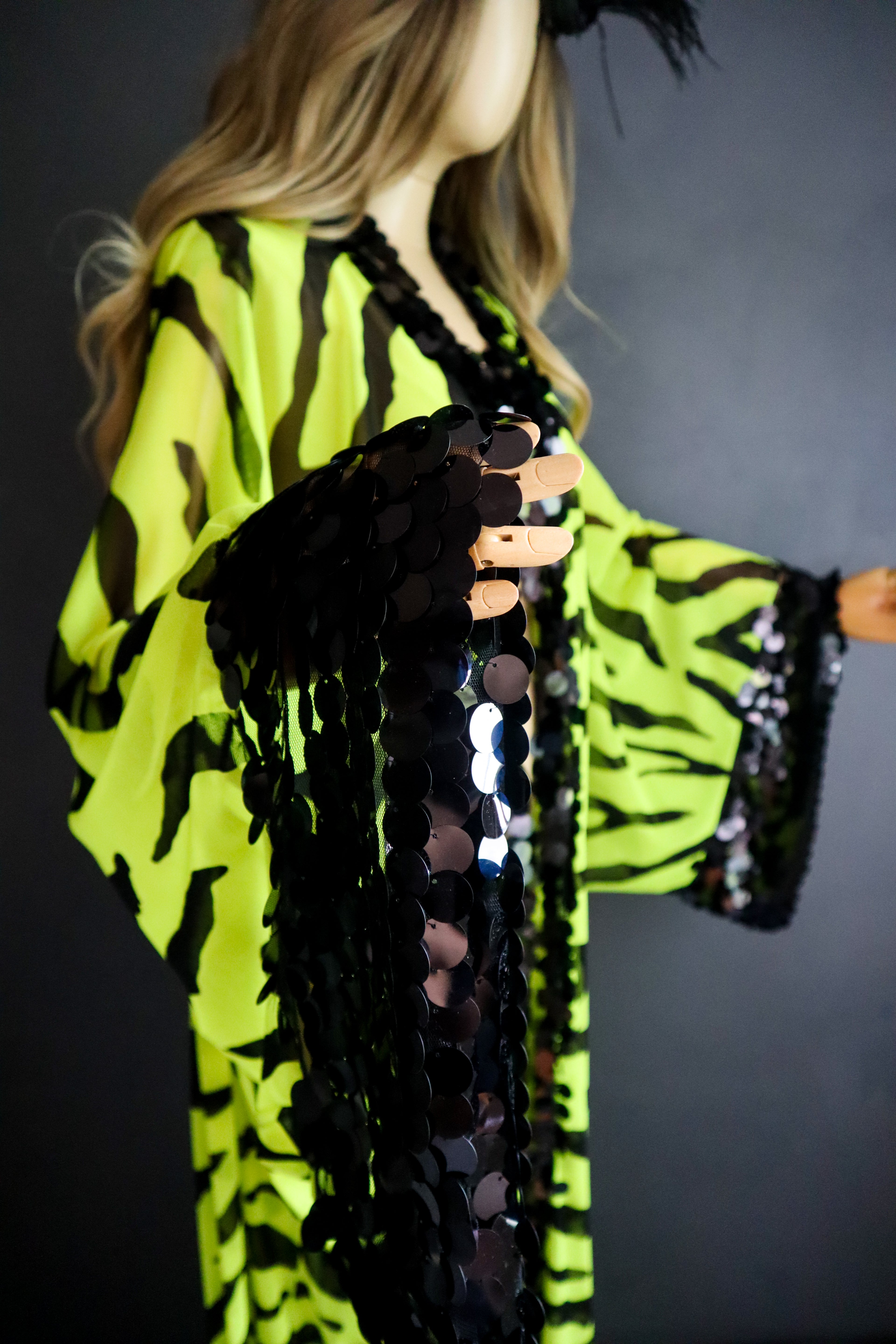 NEON ZEBRA — MESH KIMONO W/ SEQUIN DETAIL