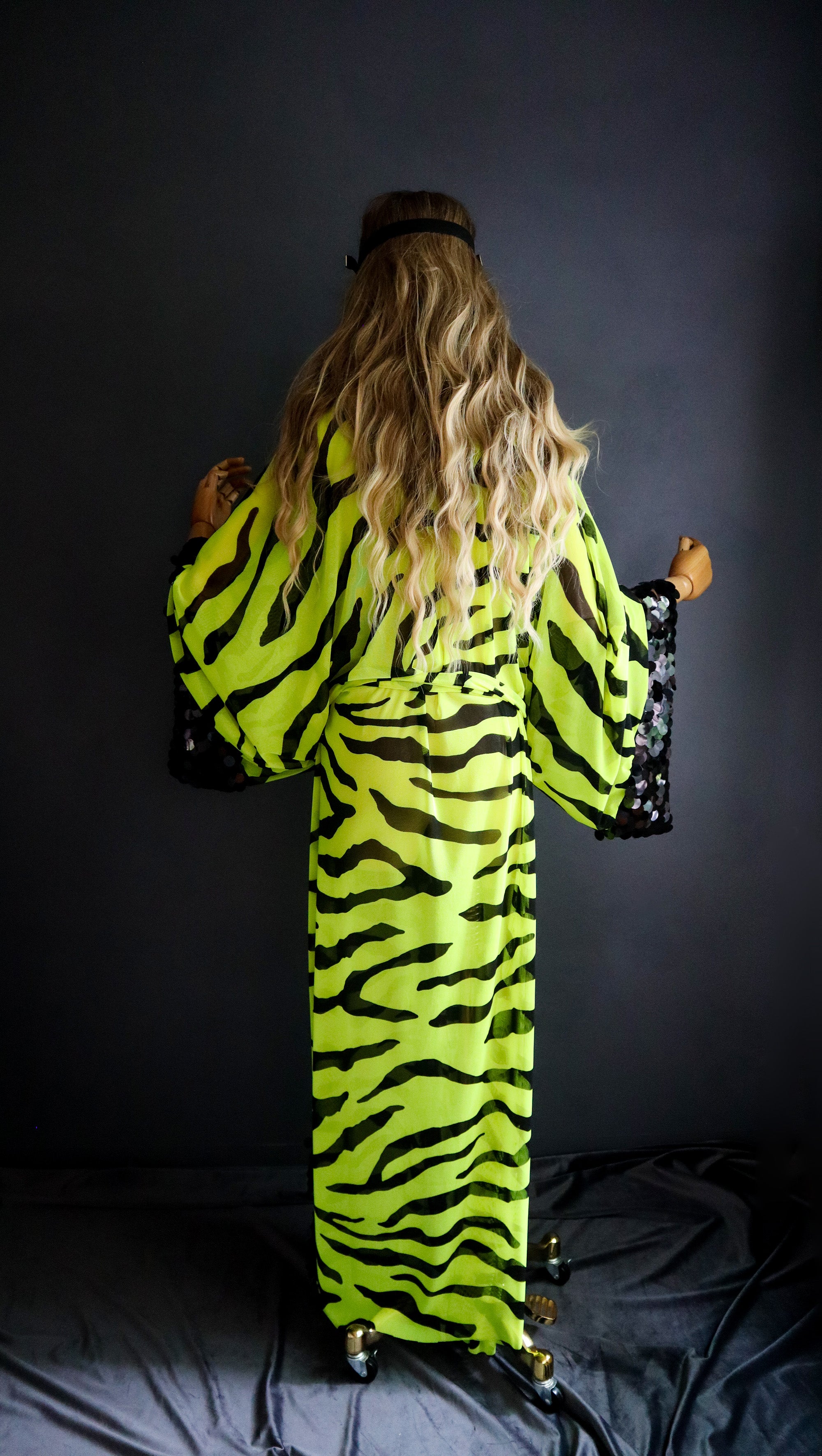 NEON ZEBRA — MESH KIMONO W/ SEQUIN DETAIL