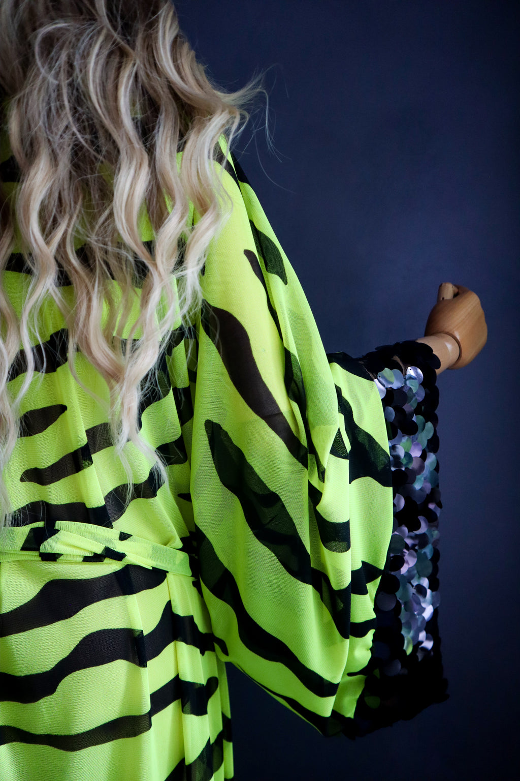 NEON ZEBRA — MESH KIMONO W/ SEQUIN DETAIL