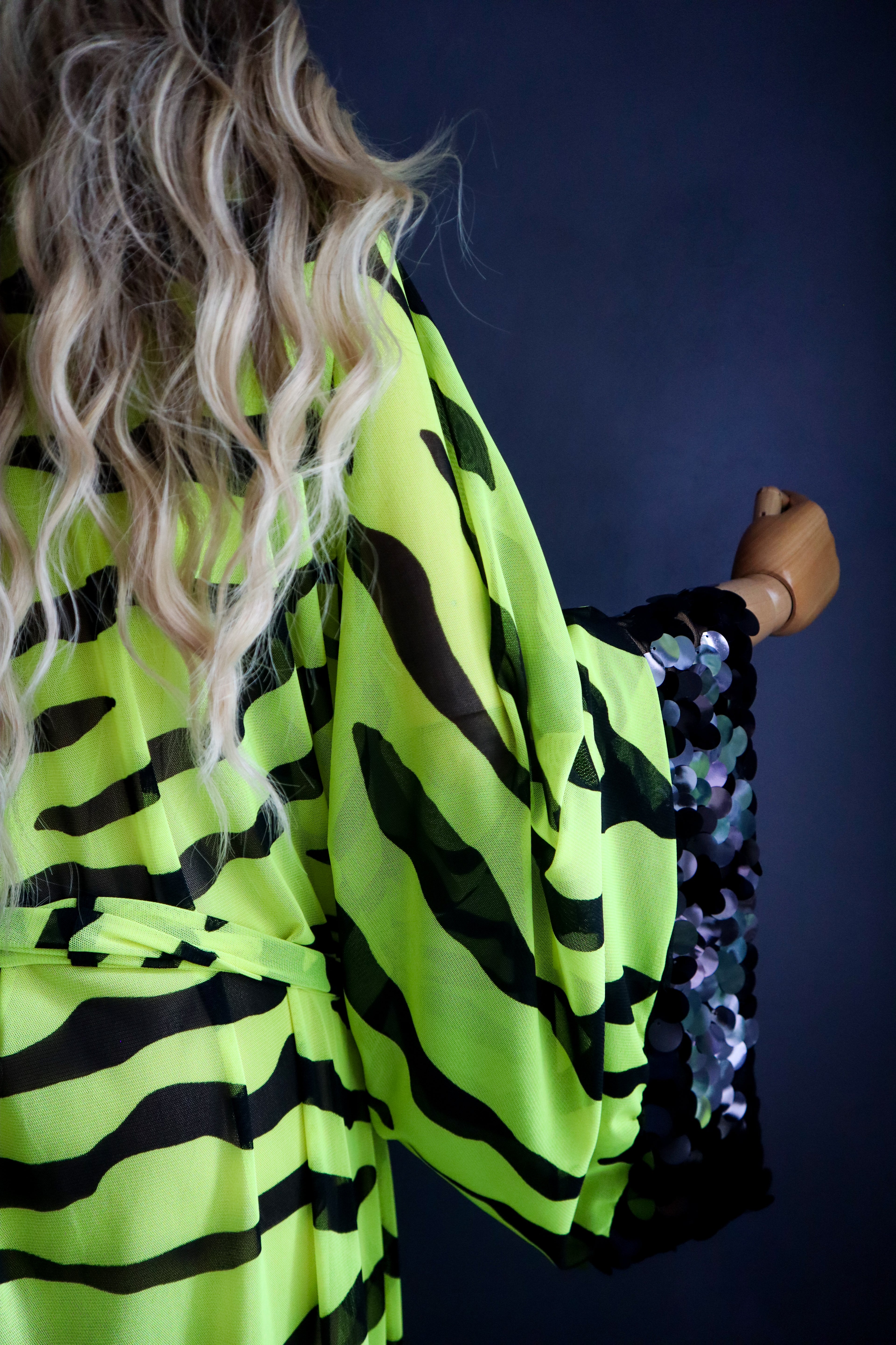 NEON ZEBRA — MESH KIMONO W/ SEQUIN DETAIL