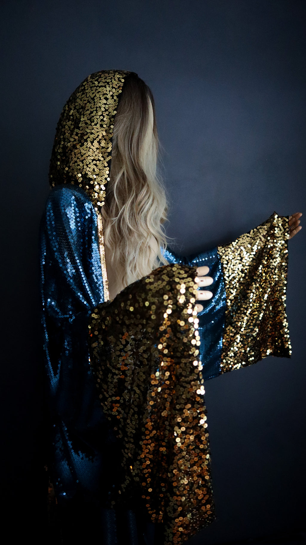BLUE + GOLD SEQUIN KIMONO Handmade in Los Angeles