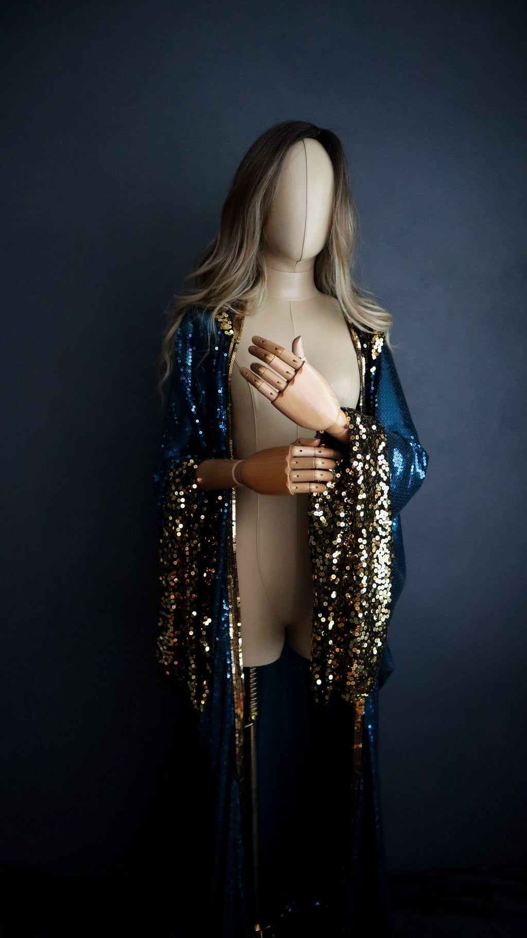 BLUE + GOLD SEQUIN KIMONO Handmade in Los Angeles
