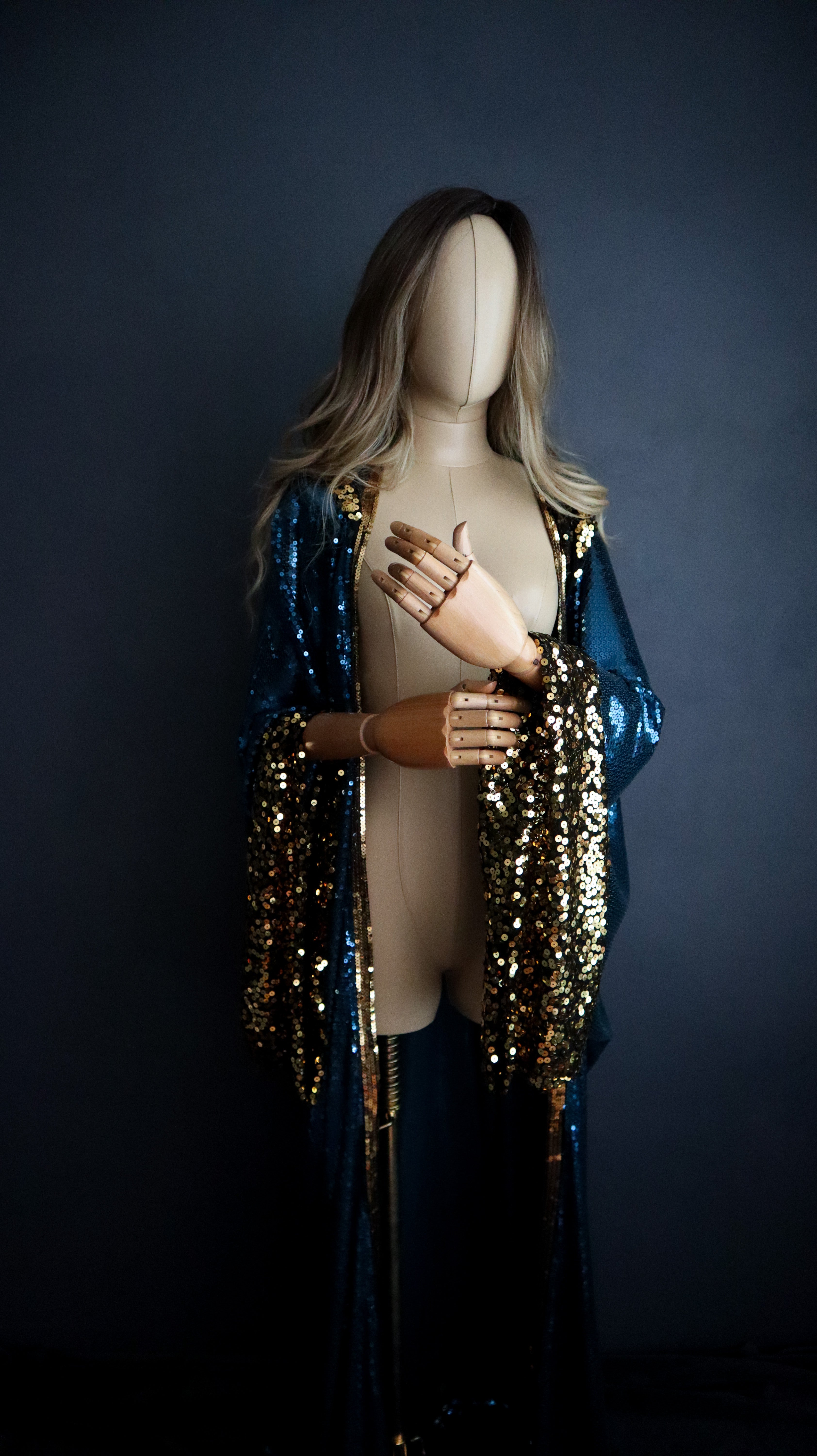 BLUE + GOLD SEQUIN KIMONO Handmade in Los Angeles