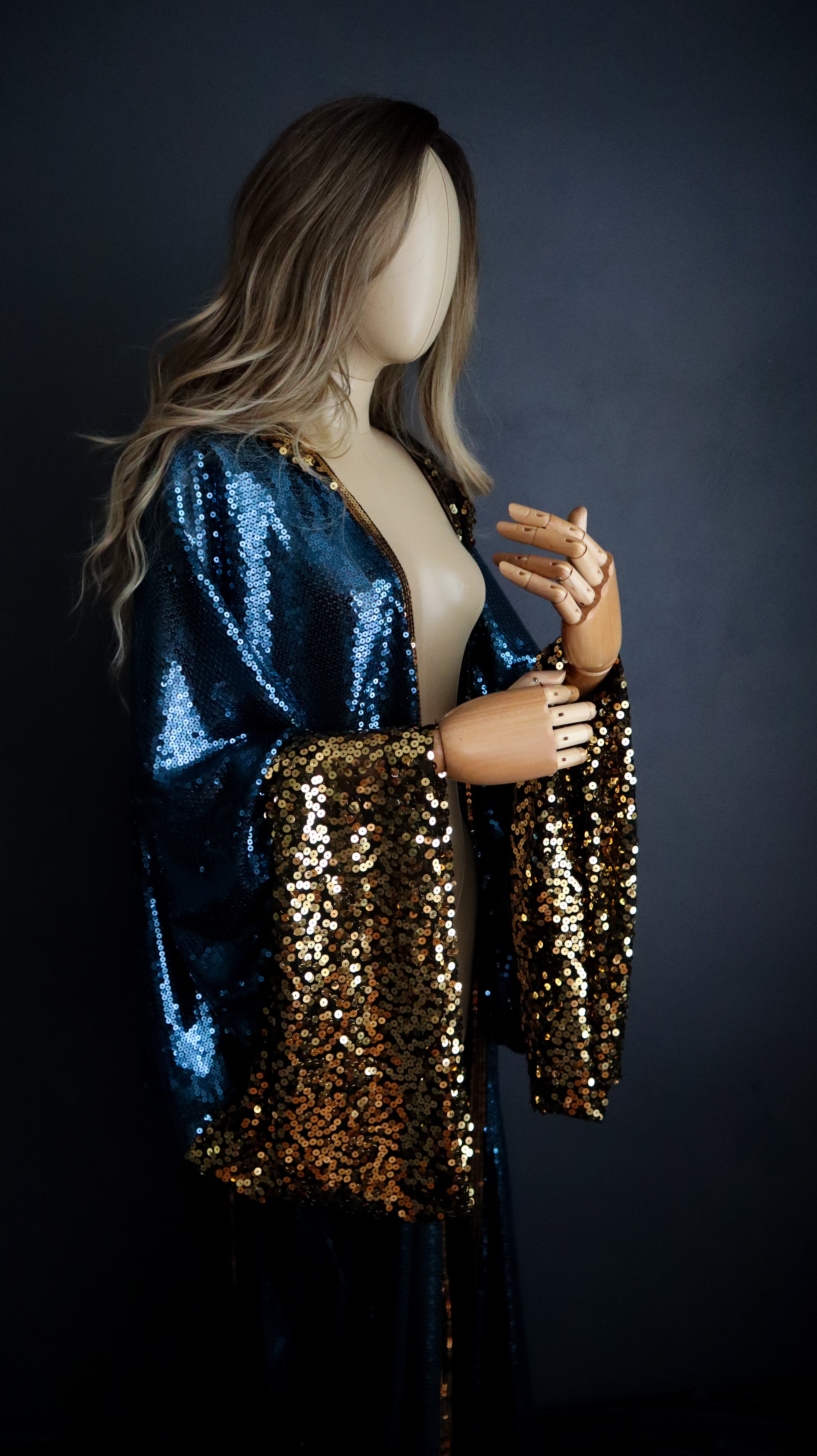 BLUE + GOLD SEQUIN KIMONO Handmade in Los Angeles