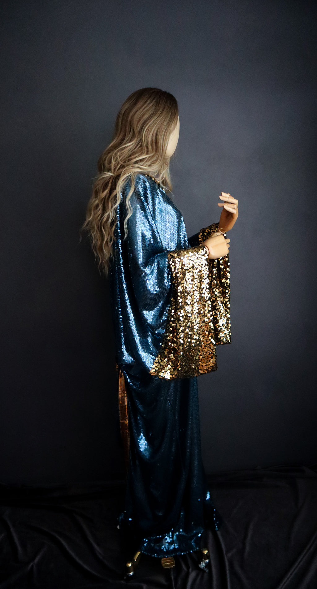 BLUE + GOLD SEQUIN KIMONO Handmade in Los Angeles