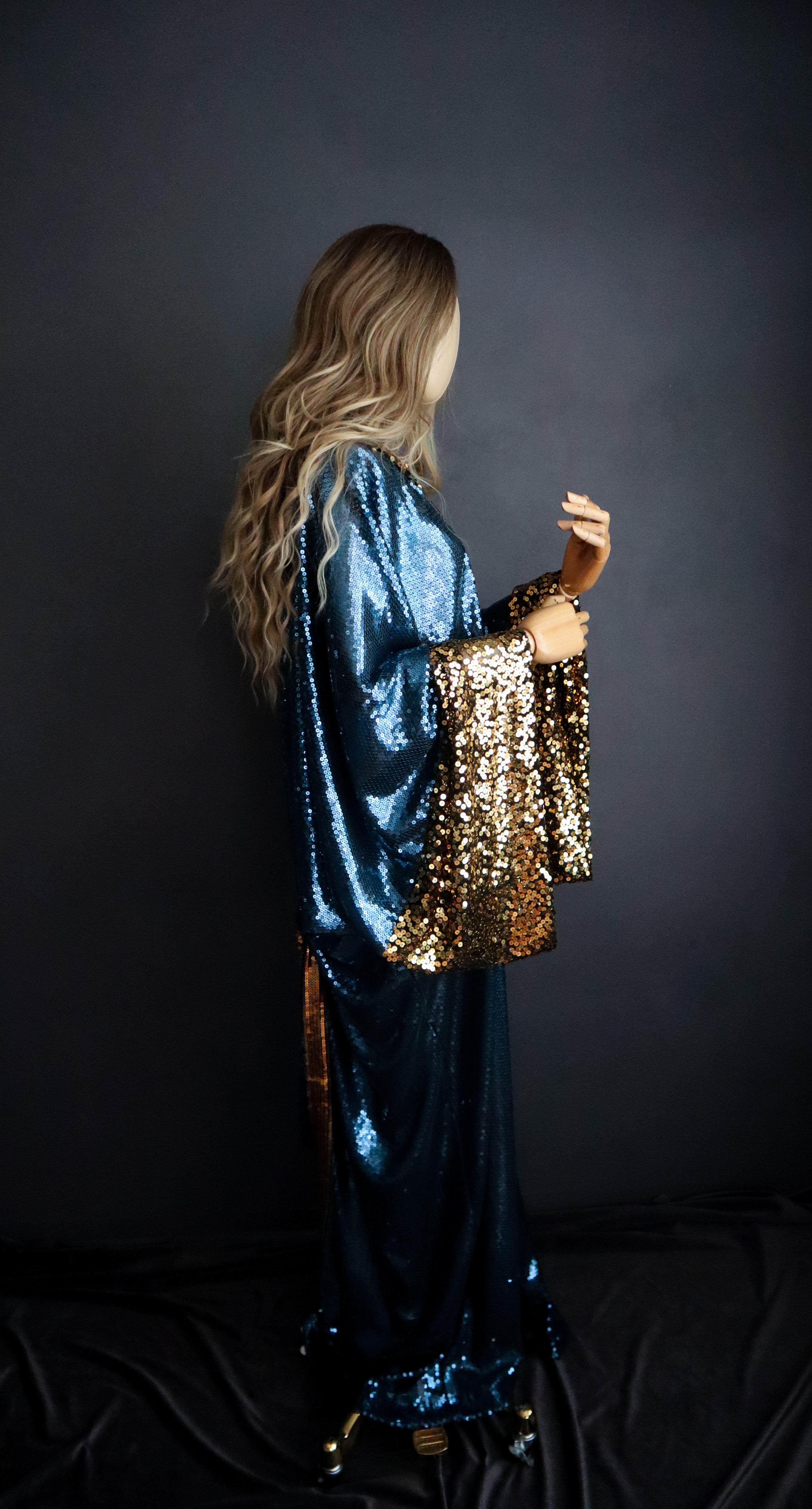 BLUE + GOLD SEQUIN KIMONO Handmade in Los Angeles