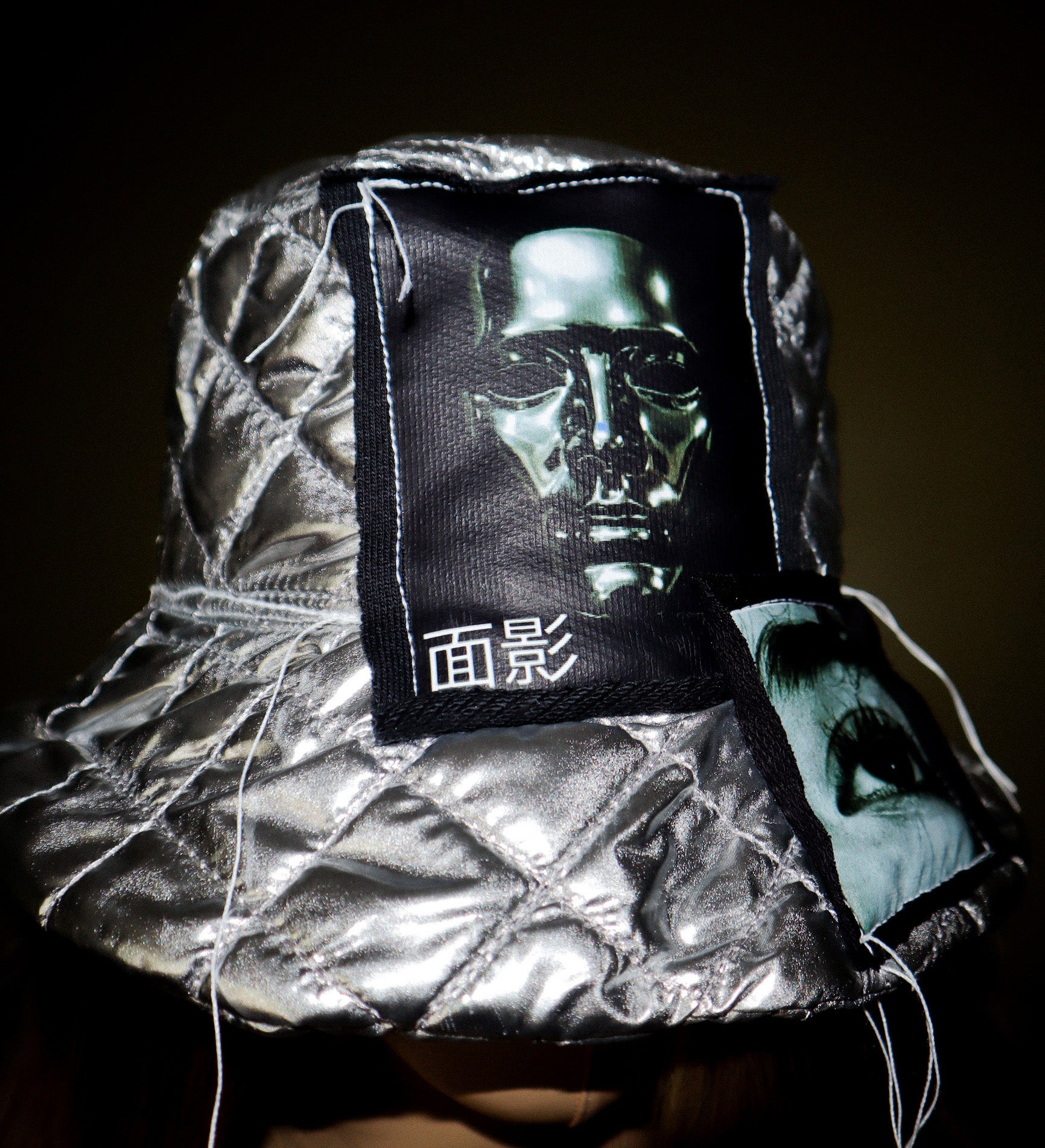 SILVER PUFF BUCKET HAT W/ EYE GRAPHICS