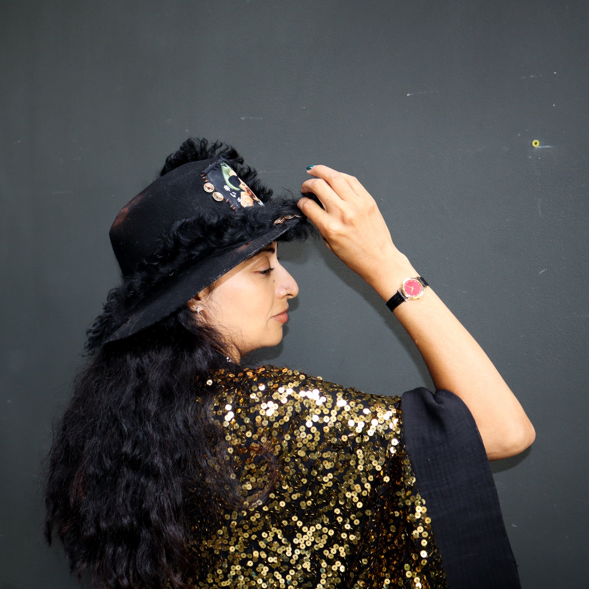WOOL HAT W/ “FRIED CHICKEN” PATCH, REAL FUR + GRANDMA GRAPHIC