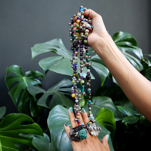 4 LONG CRYSTAL NECKLACES MADE WITH NATURAL STONES