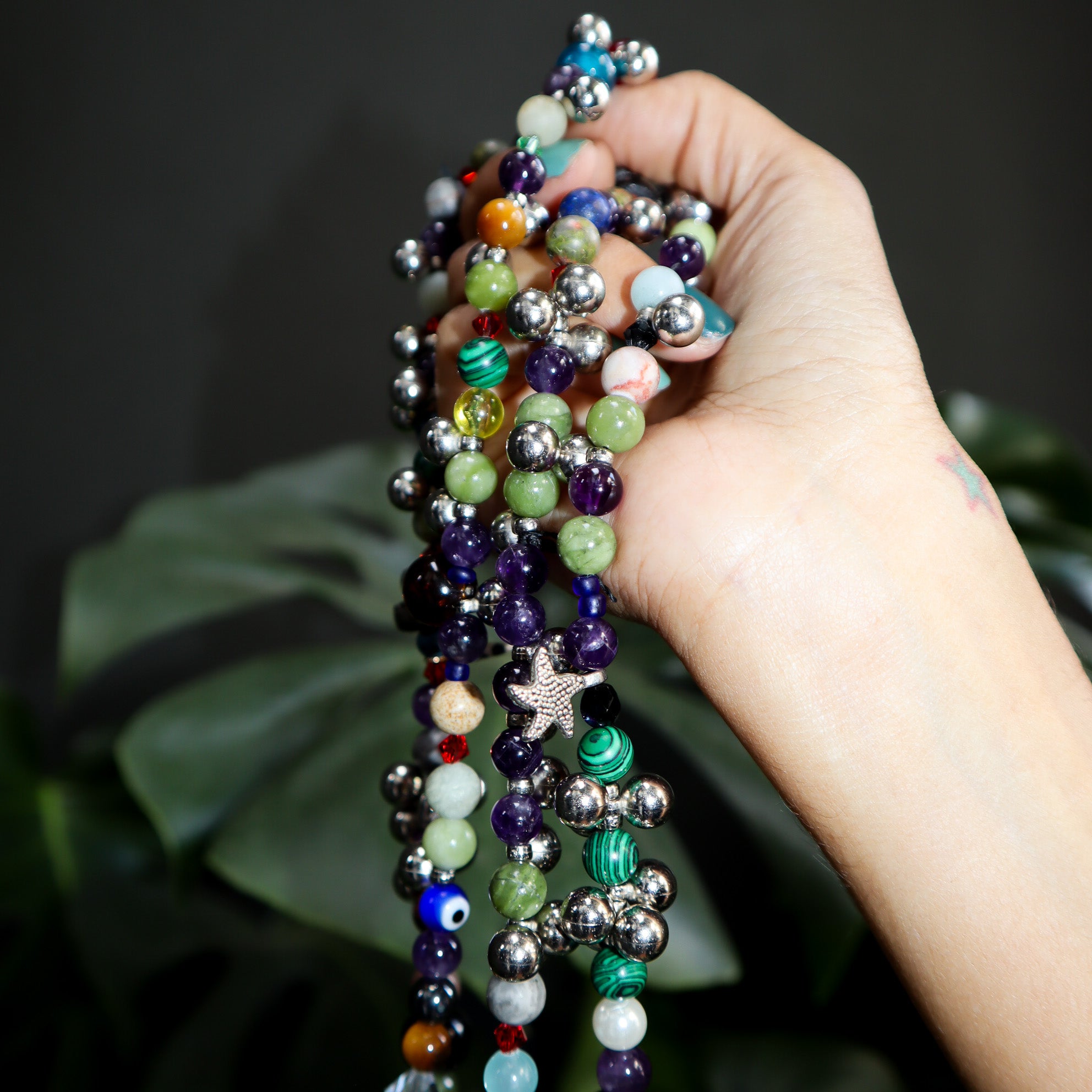 4 LONG CRYSTAL NECKLACES MADE WITH NATURAL STONES