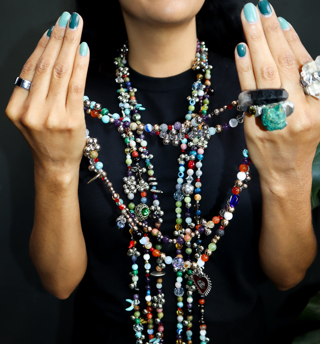 4 LONG CRYSTAL NECKLACES MADE WITH NATURAL STONES