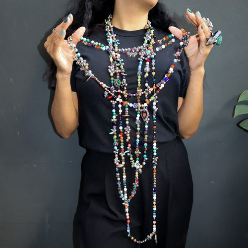 4 LONG CRYSTAL NECKLACES MADE WITH NATURAL STONES