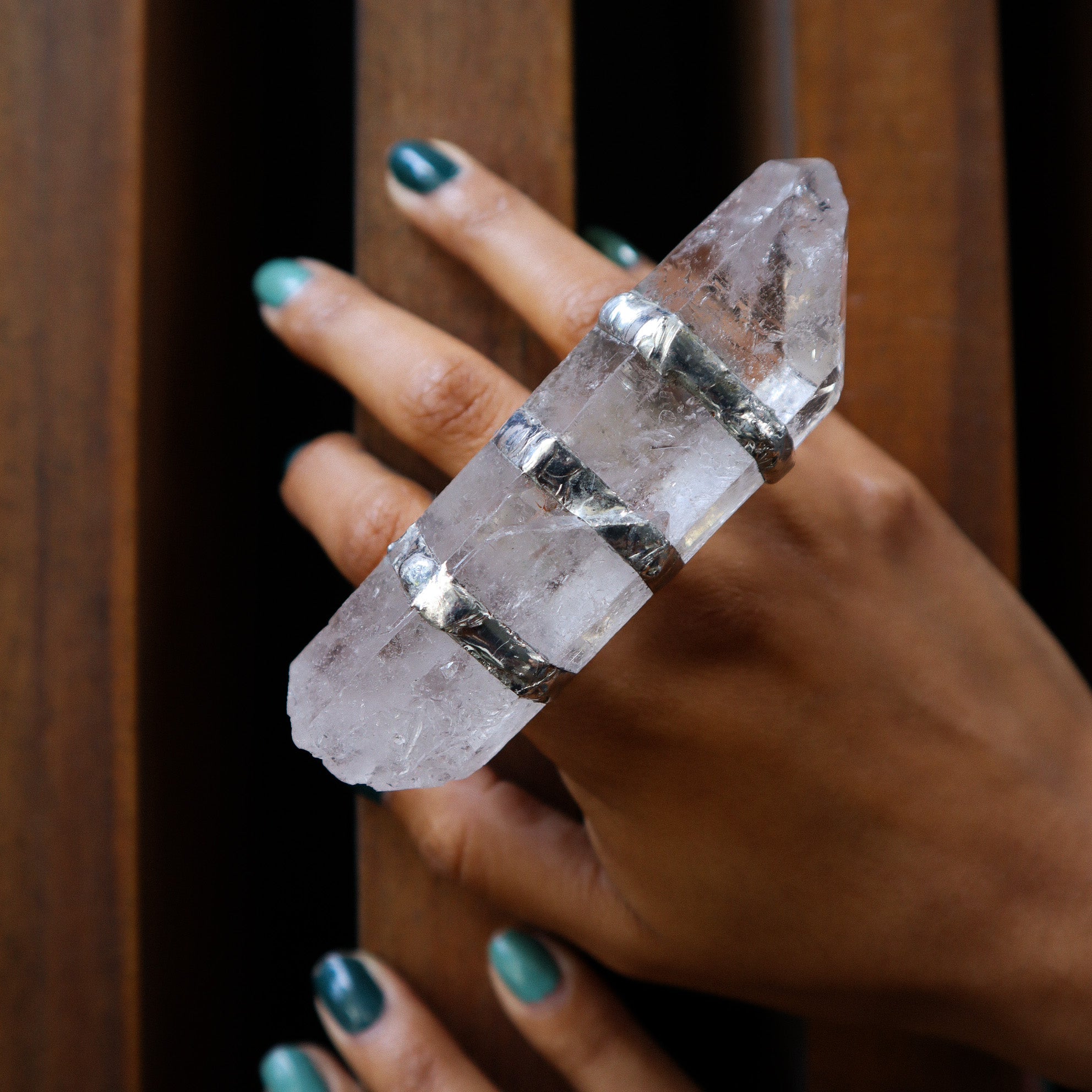 GIANT CRYSTAL RING HAND SOLDERED - ADJUSTABLE SIZE