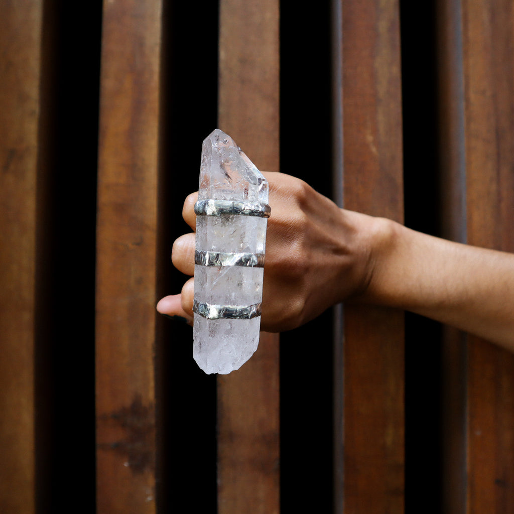 GIANT CRYSTAL RING HAND SOLDERED - ADJUSTABLE SIZE