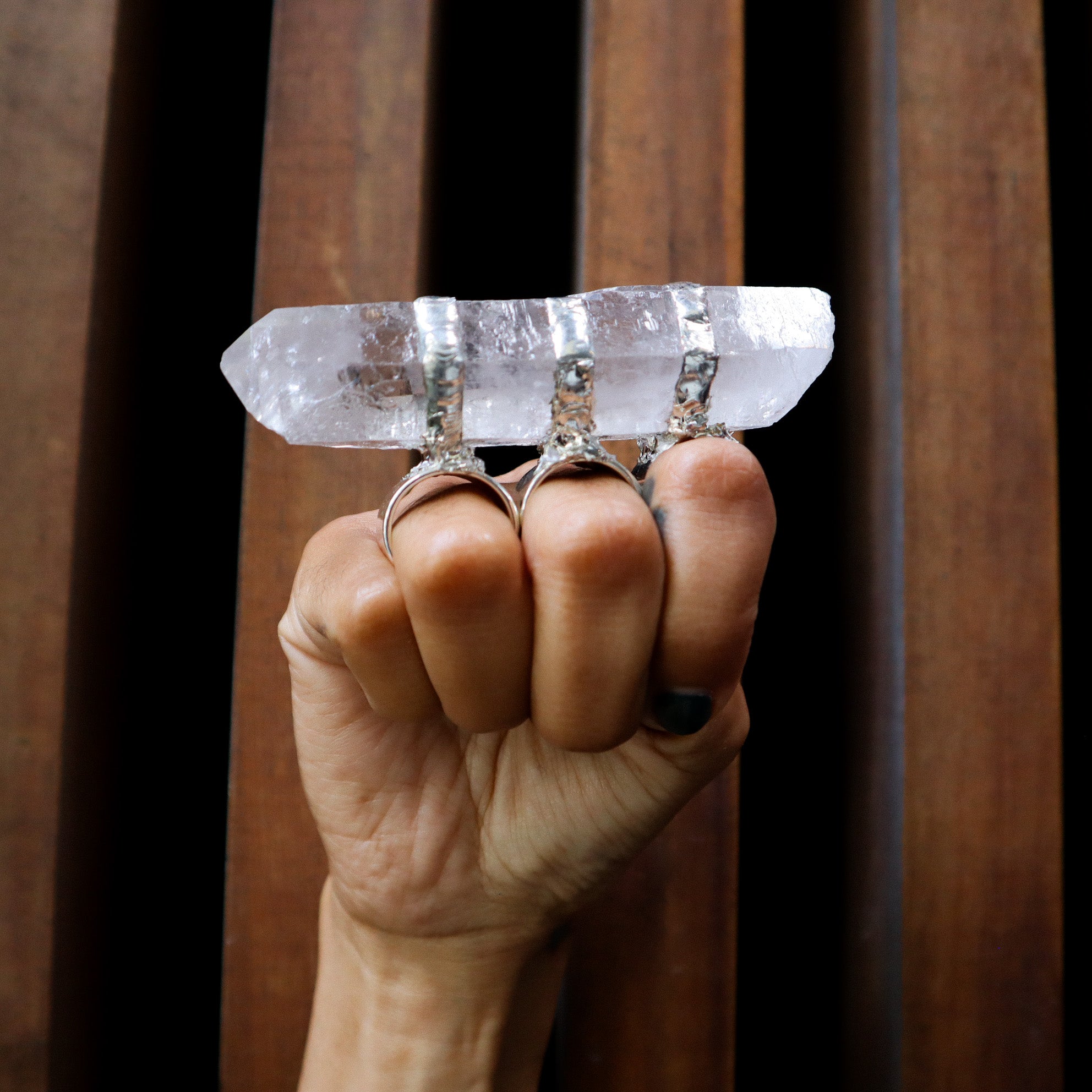 GIANT CRYSTAL RING HAND SOLDERED - ADJUSTABLE SIZE