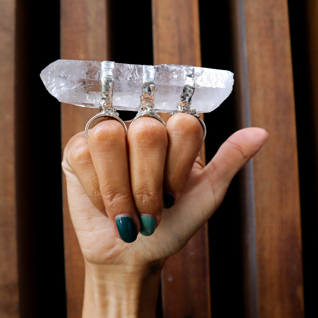 GIANT CRYSTAL RING HAND SOLDERED - ADJUSTABLE SIZE
