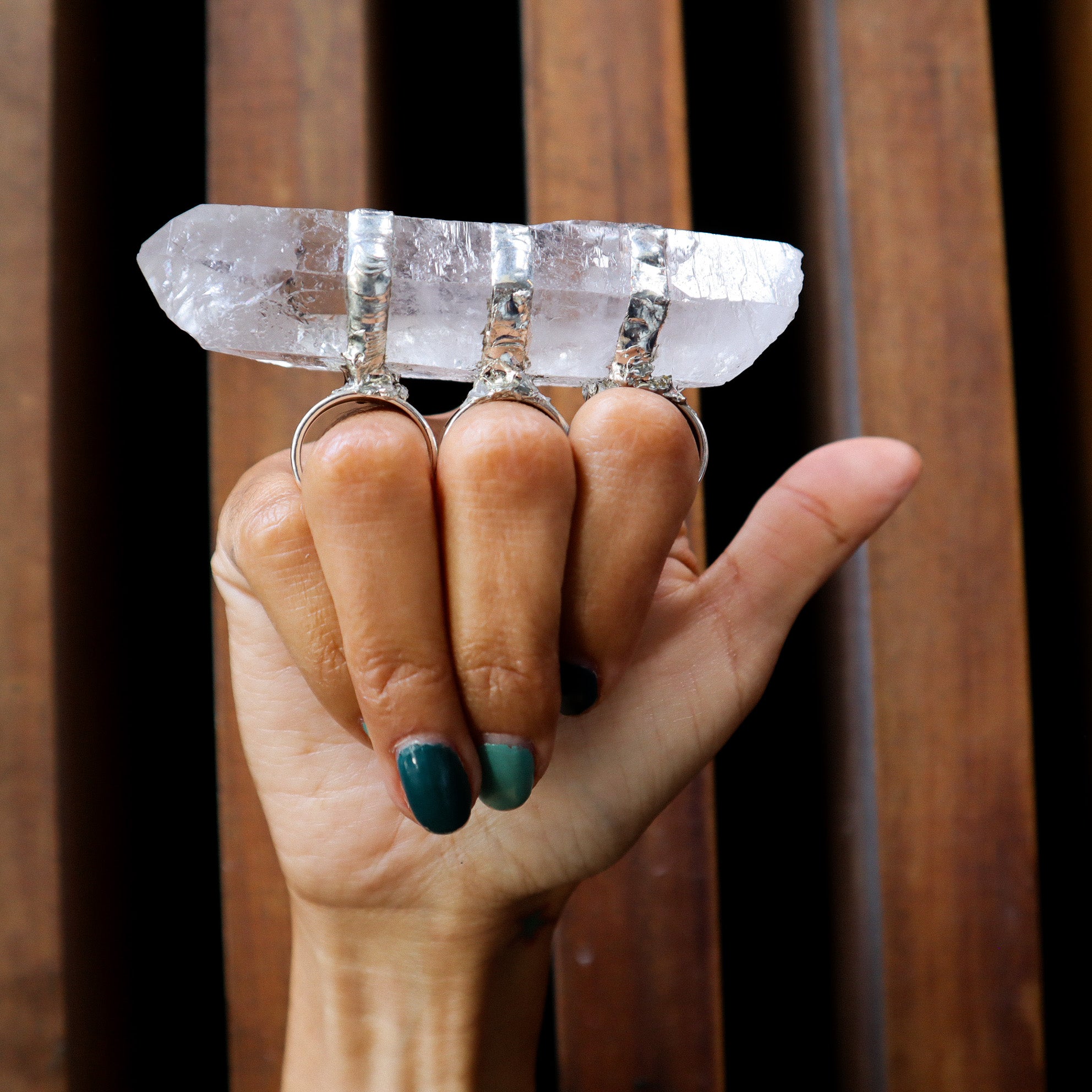 GIANT CRYSTAL RING HAND SOLDERED - ADJUSTABLE SIZE