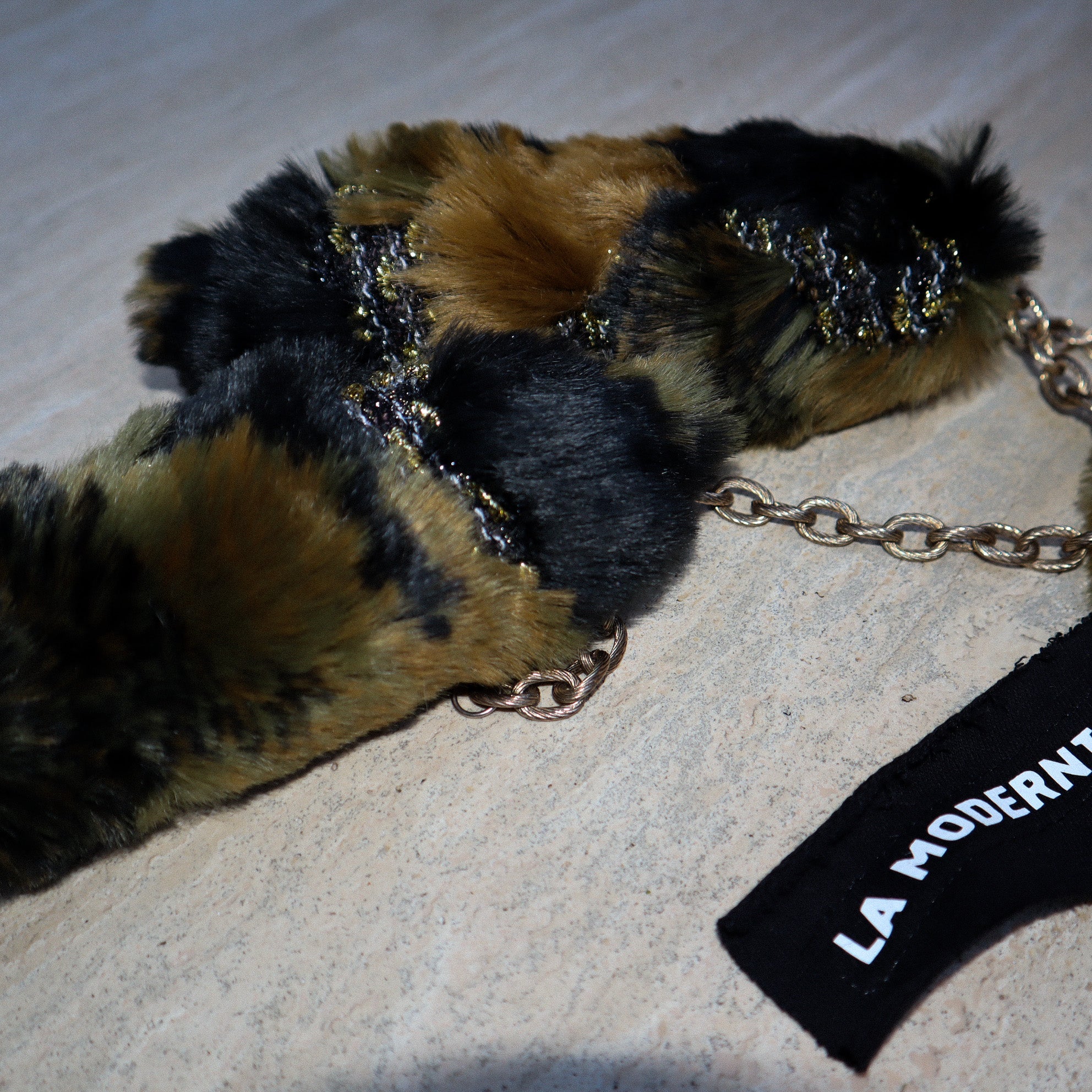 FAUX FUR MILITARY PRINT TOP HAT W/ SEQUIN SKULL + ATTACHED TAILS