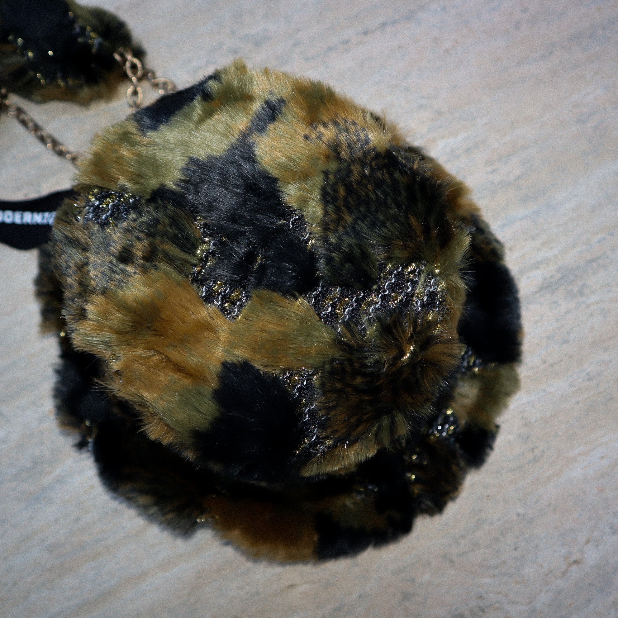 FAUX FUR MILITARY PRINT TOP HAT W/ SEQUIN SKULL + ATTACHED TAILS
