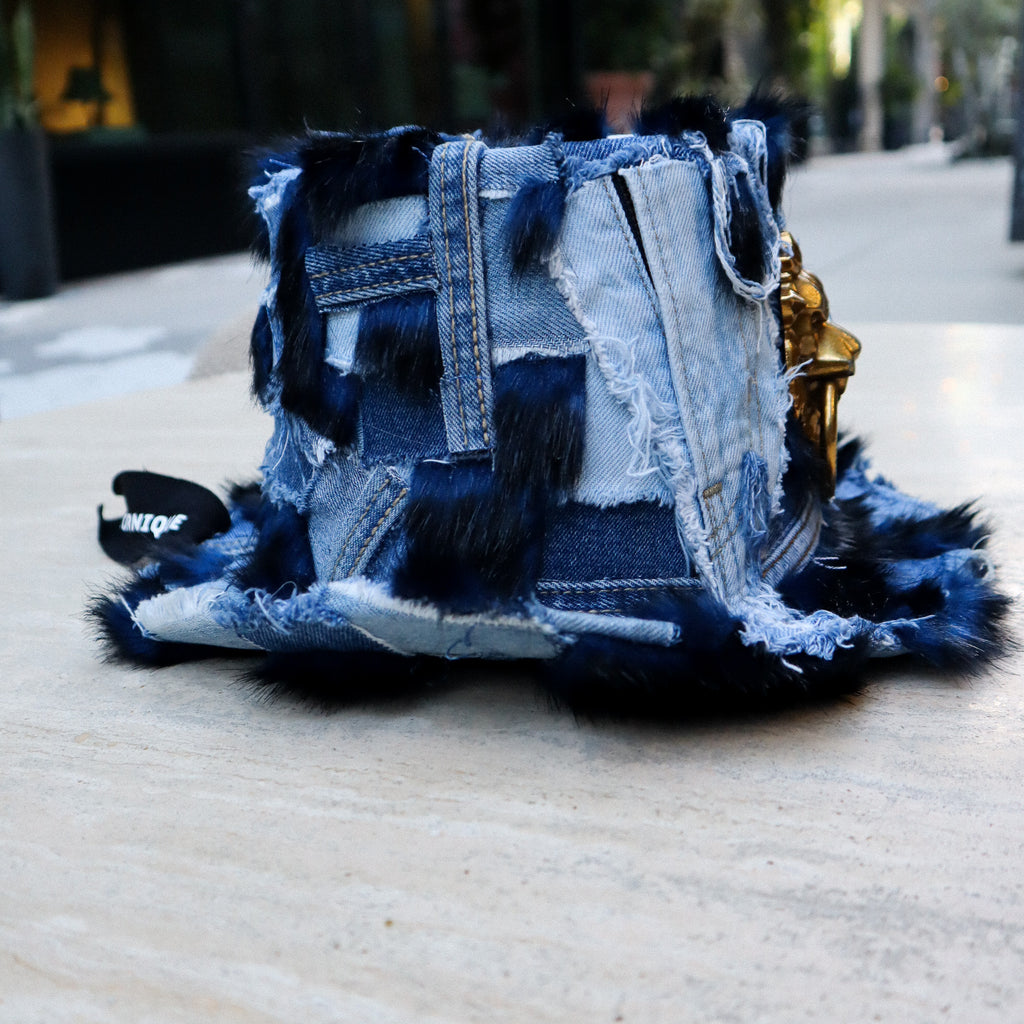 DENIM TOP HAT W/ LION DOOR KNOCKER