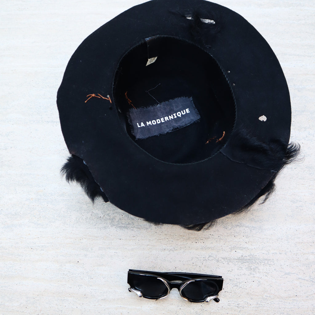 WOOL HAT W/ “FRIED CHICKEN” PATCH, REAL FUR + GRANDMA GRAPHIC