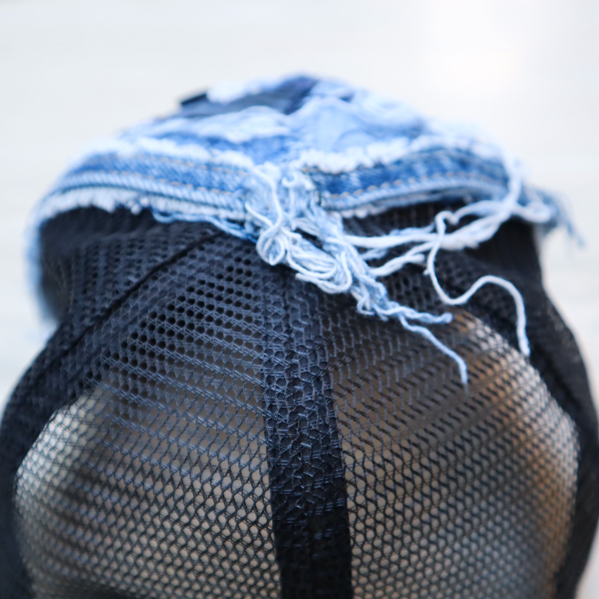 HAND-FRAYED DENIM CAP W/ MESH BACK