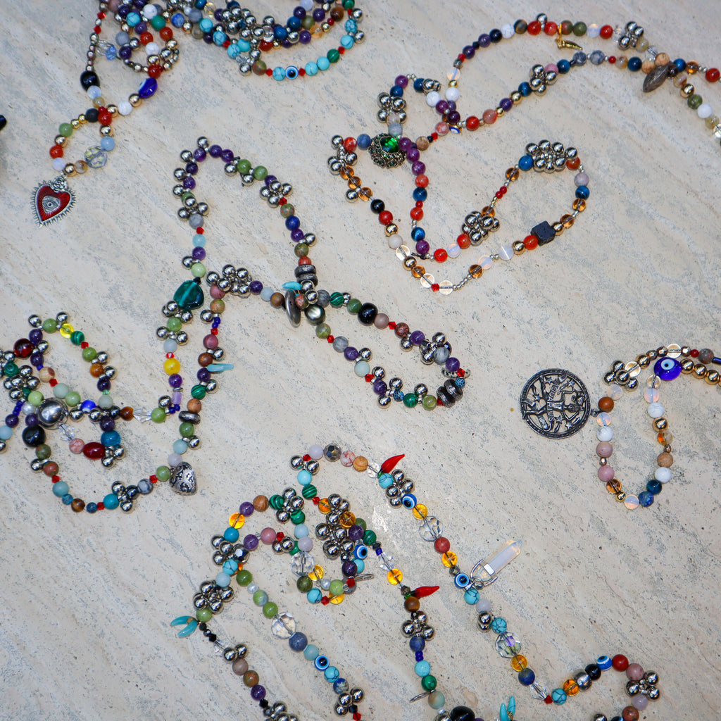 4 LONG CRYSTAL NECKLACES MADE WITH NATURAL STONES
