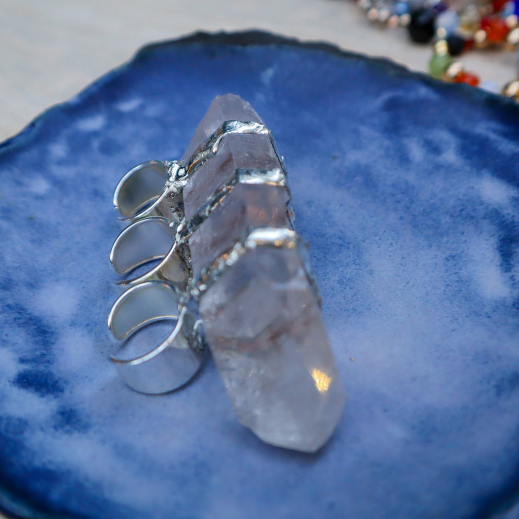 GIANT CRYSTAL RING HAND SOLDERED - ADJUSTABLE SIZE