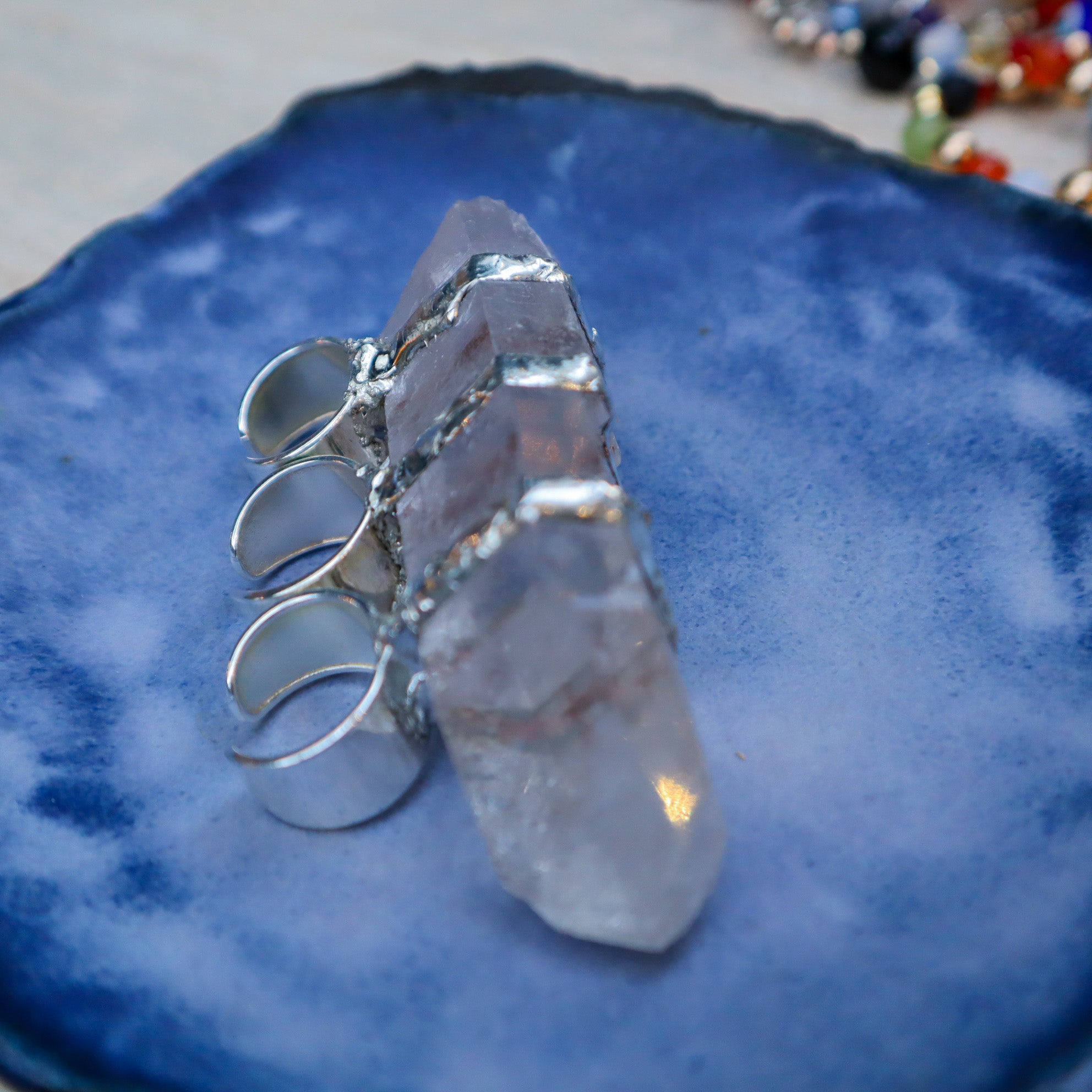 GIANT CRYSTAL RING HAND SOLDERED - ADJUSTABLE SIZE